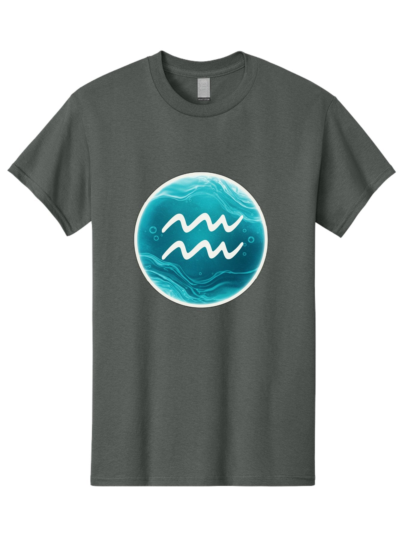 Aquarius Men'S Graphic Tee, 100% Cotton, Comfortable Casual Summer Wear, Machine Washable, Zodiac Symbol, Water Bearer Sign, Astrology Symbol, Aquarius Symbol, White Waves, Blue Circle, Mystical Design, Esoteric Art Bae115 9