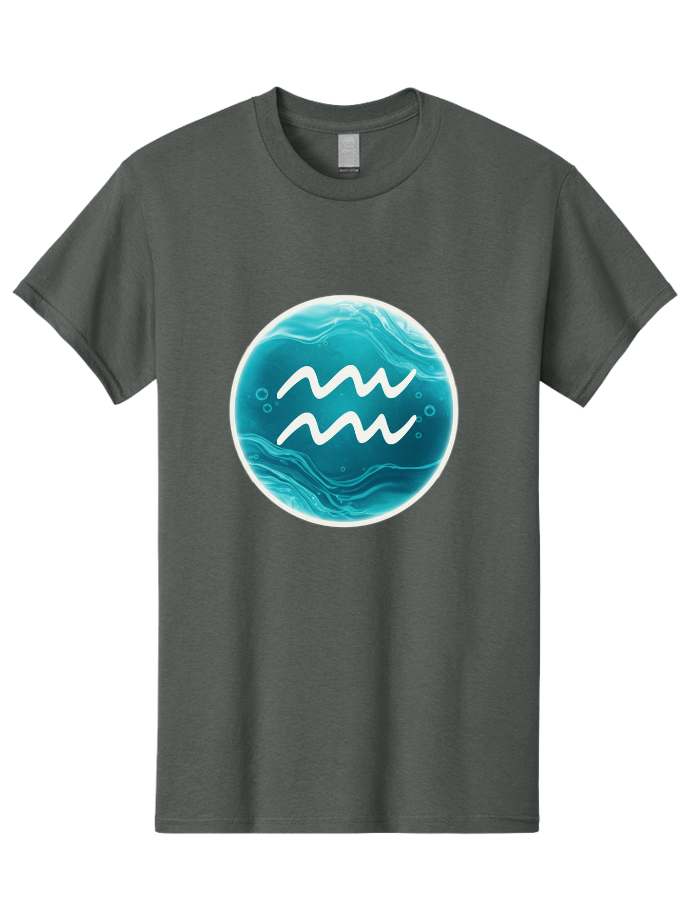 Aquarius Men'S Graphic Tee, 100% Cotton, Comfortable Casual Summer Wear, Machine Washable, Zodiac Symbol, Water Bearer Sign, Astrology Symbol, Aquarius Symbol, White Waves, Blue Circle, Mystical Design, Esoteric Art Bae115 5