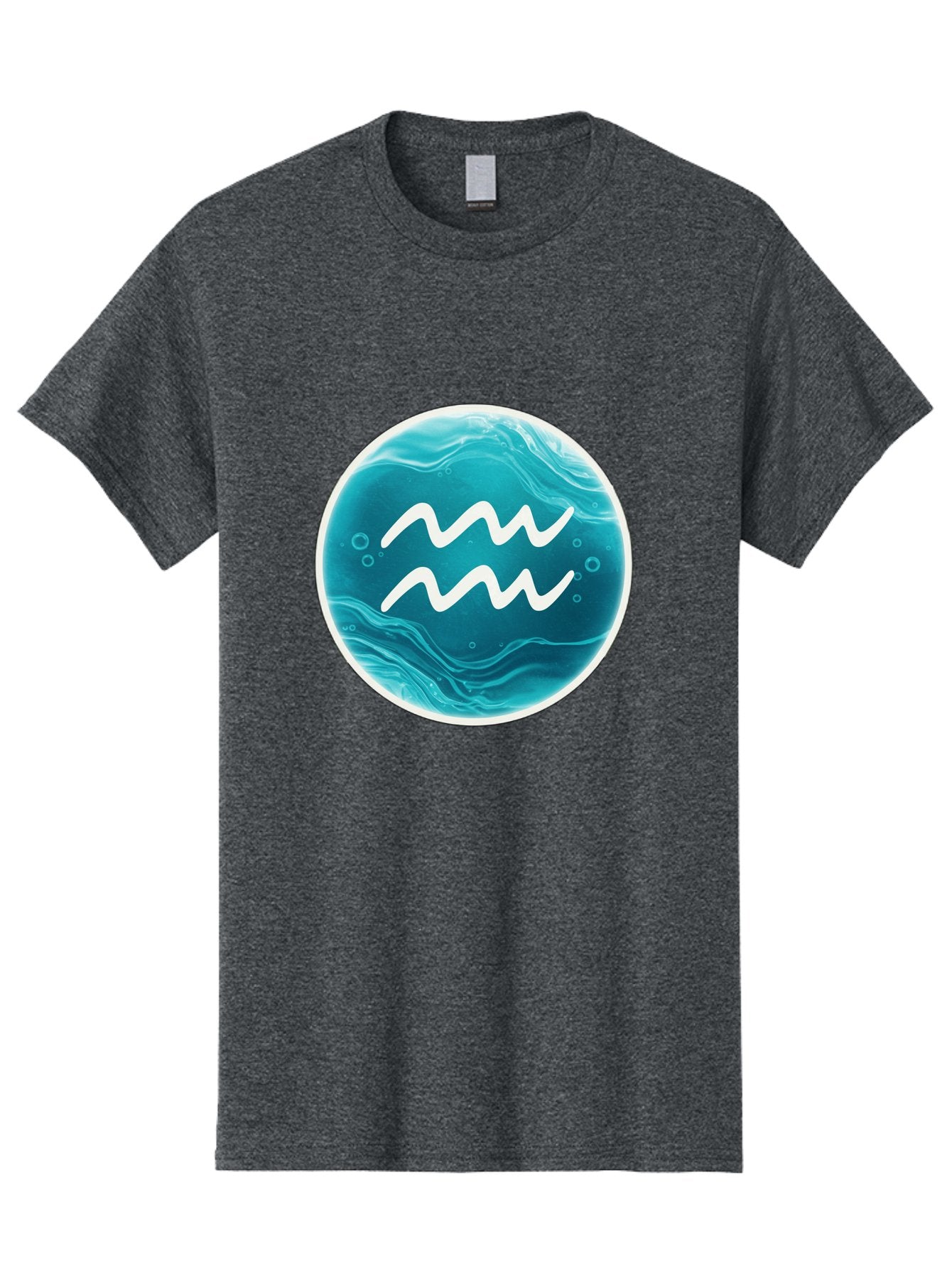 Aquarius Men'S Graphic Tee, 100% Cotton, Comfortable Casual Summer Wear, Machine Washable, Zodiac Symbol, Water Bearer Sign, Astrology Symbol, Aquarius Symbol, White Waves, Blue Circle, Mystical Design, Esoteric Art Bae115 11