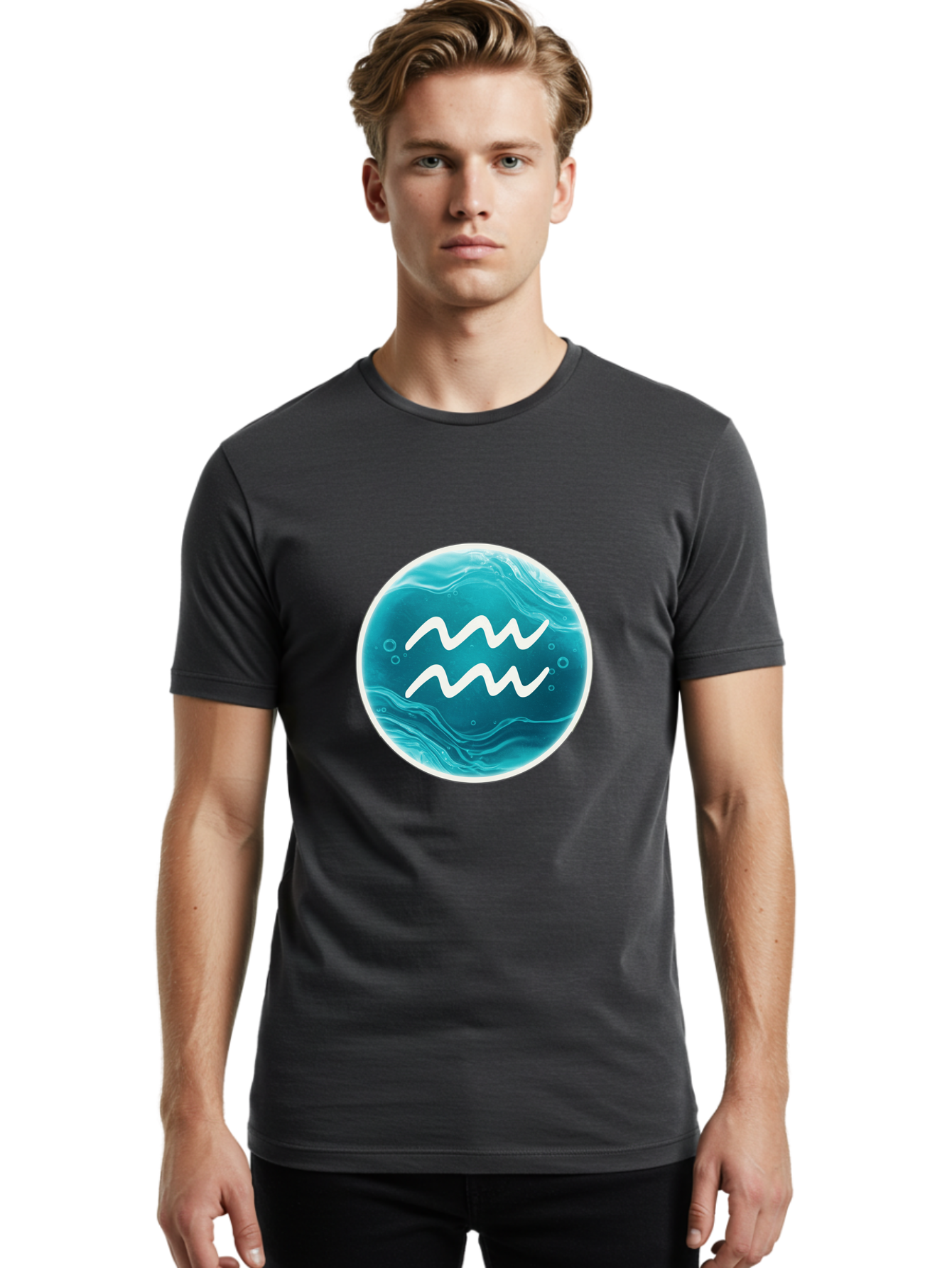 Aquarius Men'S Graphic Tee, 100% Cotton, Comfortable Casual Summer Wear, Machine Washable, Zodiac Symbol, Water Bearer Sign, Astrology Symbol, Aquarius Symbol, White Waves, Blue Circle, Mystical Design, Esoteric Art Bae115 19