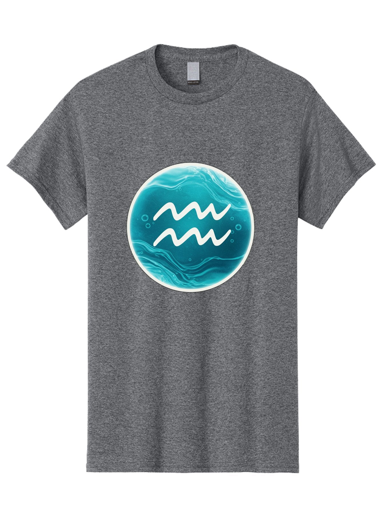 Aquarius Men'S Graphic Tee, 100% Cotton, Comfortable Casual Summer Wear, Machine Washable, Zodiac Symbol, Water Bearer Sign, Astrology Symbol, Aquarius Symbol, White Waves, Blue Circle, Mystical Design, Esoteric Art Bae115