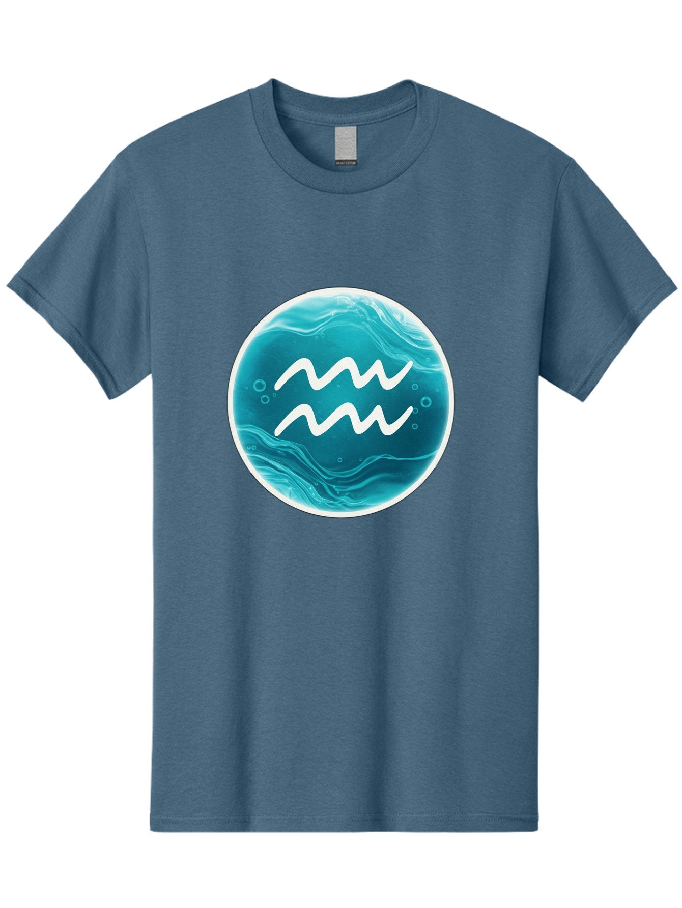 Aquarius Men'S Graphic Tee, 100% Cotton, Comfortable Casual Summer Wear, Machine Washable, Zodiac Symbol, Water Bearer Sign, Astrology Symbol, Aquarius Symbol, White Waves, Blue Circle, Mystical Design, Esoteric Art Bae115 8