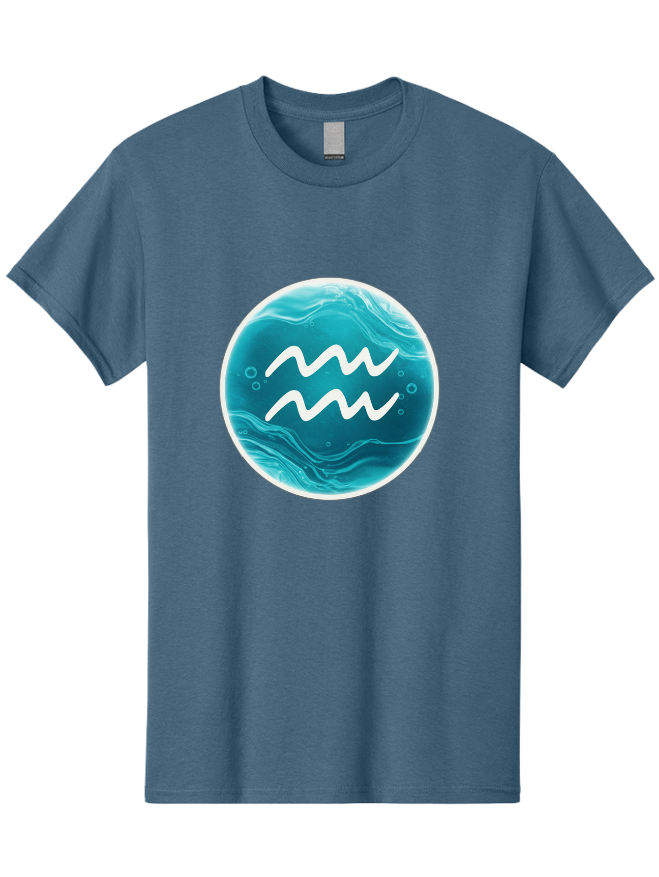 Aquarius Men'S Graphic Tee, 100% Cotton, Comfortable Casual Summer Wear, Machine Washable, Zodiac Symbol, Water Bearer Sign, Astrology Symbol, Aquarius Symbol, White Waves, Blue Circle, Mystical Design, Esoteric Art Bae115 6