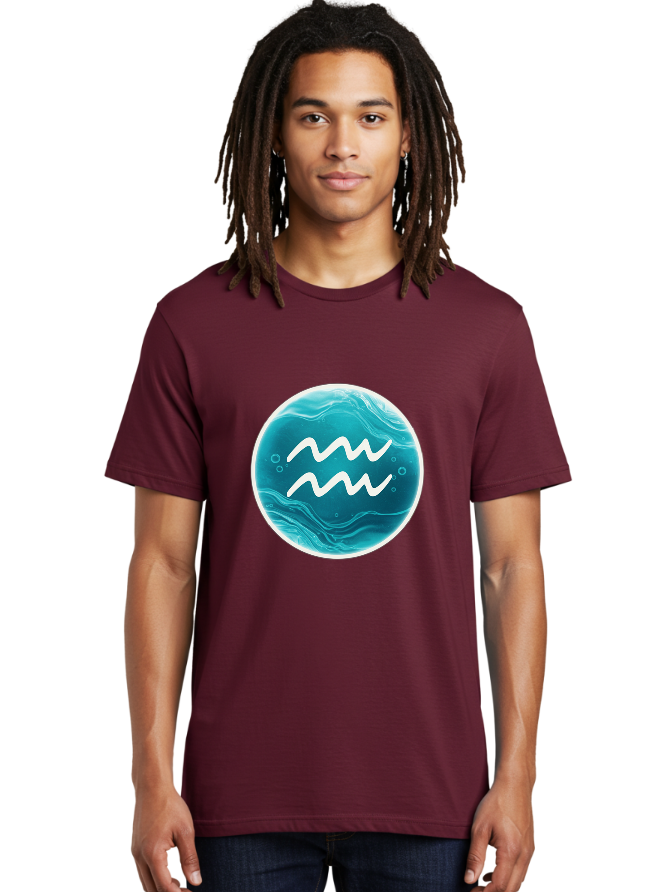 Aquarius Men'S Graphic Tee, 100% Cotton, Comfortable Casual Summer Wear, Machine Washable, Zodiac Symbol, Water Bearer Sign, Astrology Symbol, Aquarius Symbol, White Waves, Blue Circle, Mystical Design, Esoteric Art Bae115 16