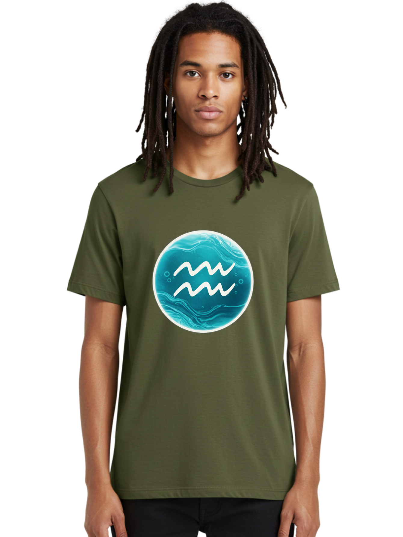 Aquarius Men'S Graphic Tee, 100% Cotton, Comfortable Casual Summer Wear, Machine Washable, Zodiac Symbol, Water Bearer Sign, Astrology Symbol, Aquarius Symbol, White Waves, Blue Circle, Mystical Design, Esoteric Art Bae115 18