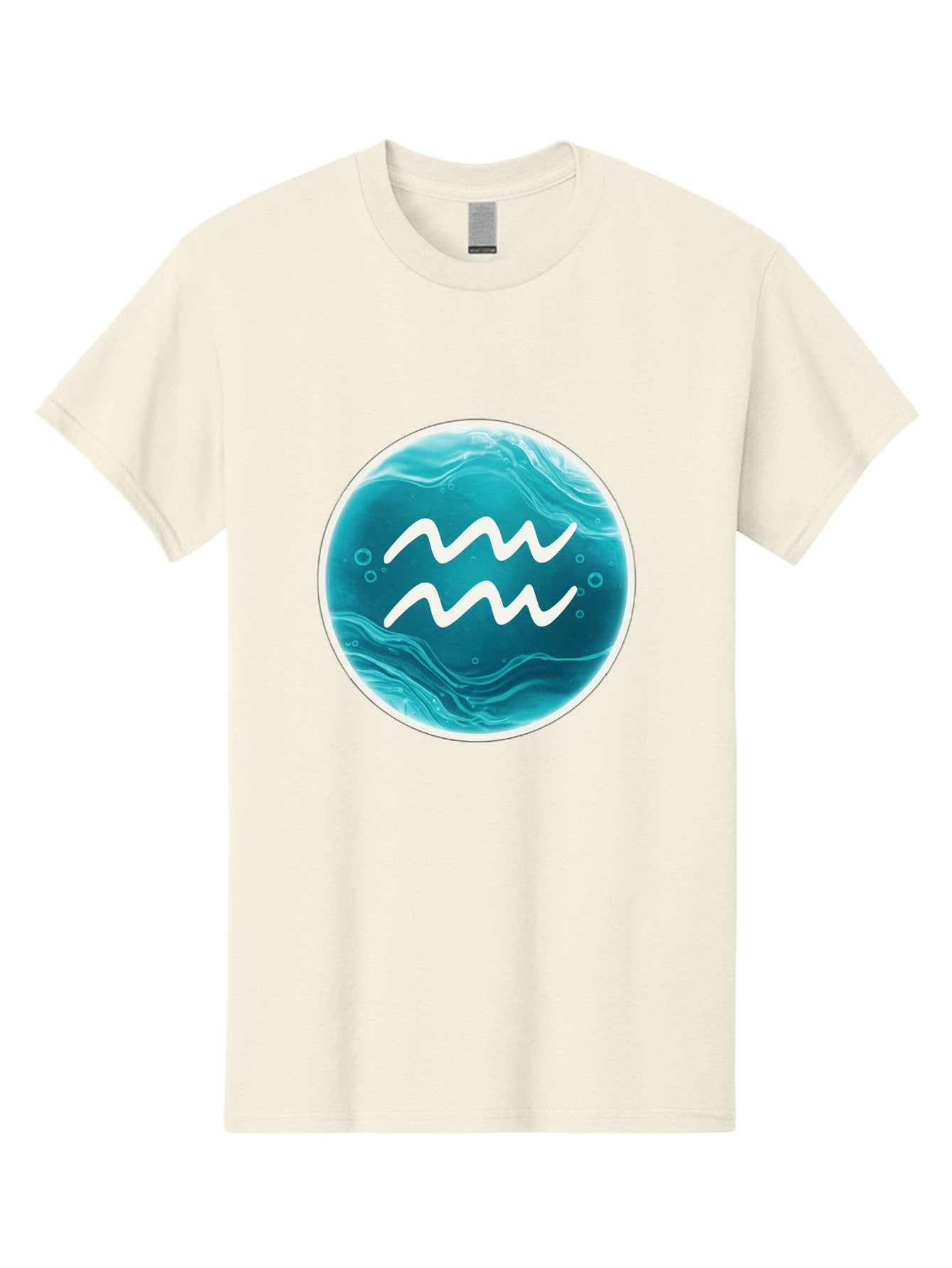 Aquarius Men'S Graphic Tee, 100% Cotton, Comfortable Casual Summer Wear, Machine Washable, Zodiac Symbol, Water Bearer Sign, Astrology Symbol, Aquarius Symbol, White Waves, Blue Circle, Mystical Design, Esoteric Art Bae115 3
