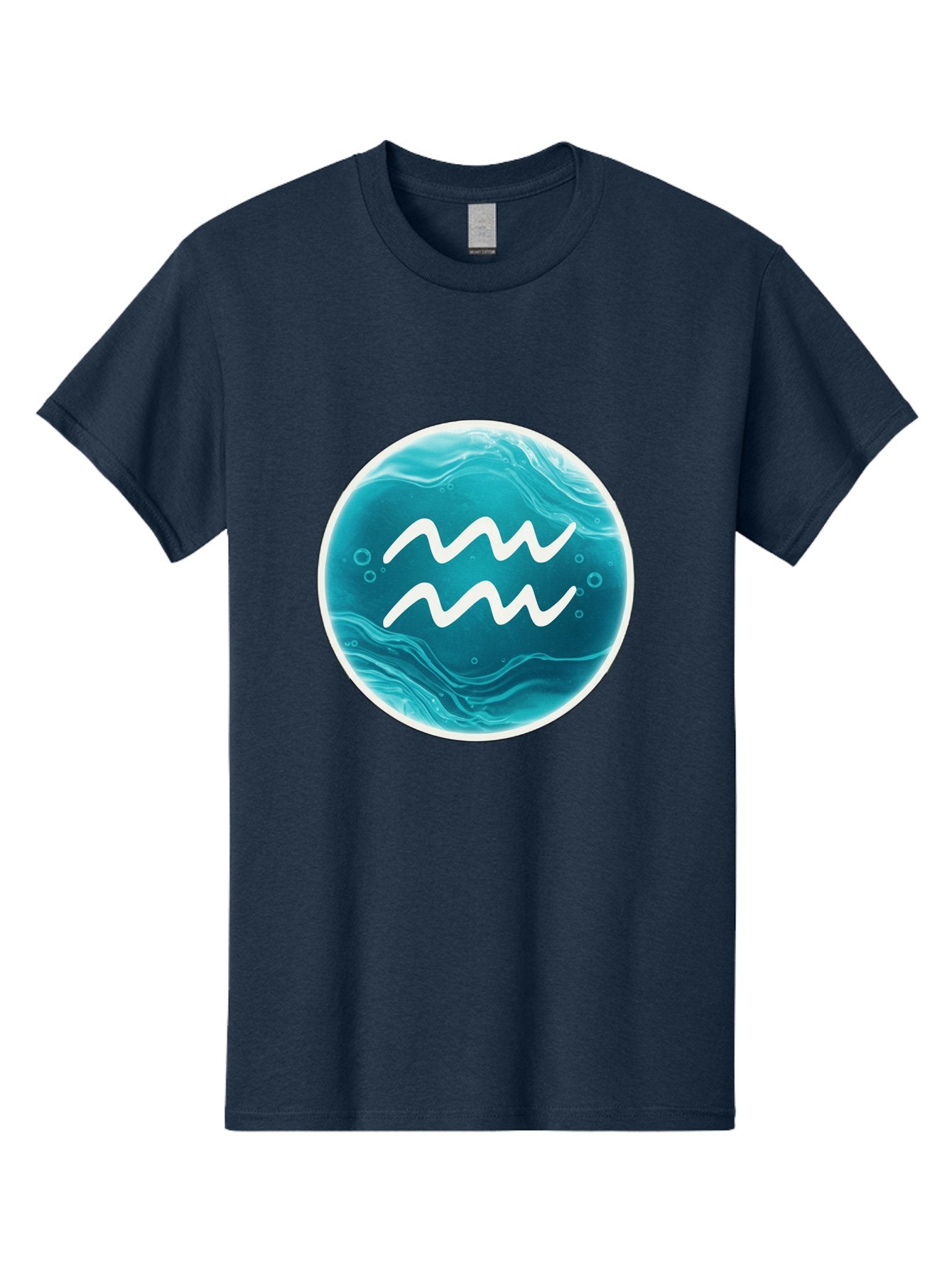 Aquarius Men'S Graphic Tee, 100% Cotton, Comfortable Casual Summer Wear, Machine Washable, Zodiac Symbol, Water Bearer Sign, Astrology Symbol, Aquarius Symbol, White Waves, Blue Circle, Mystical Design, Esoteric Art Bae115 10