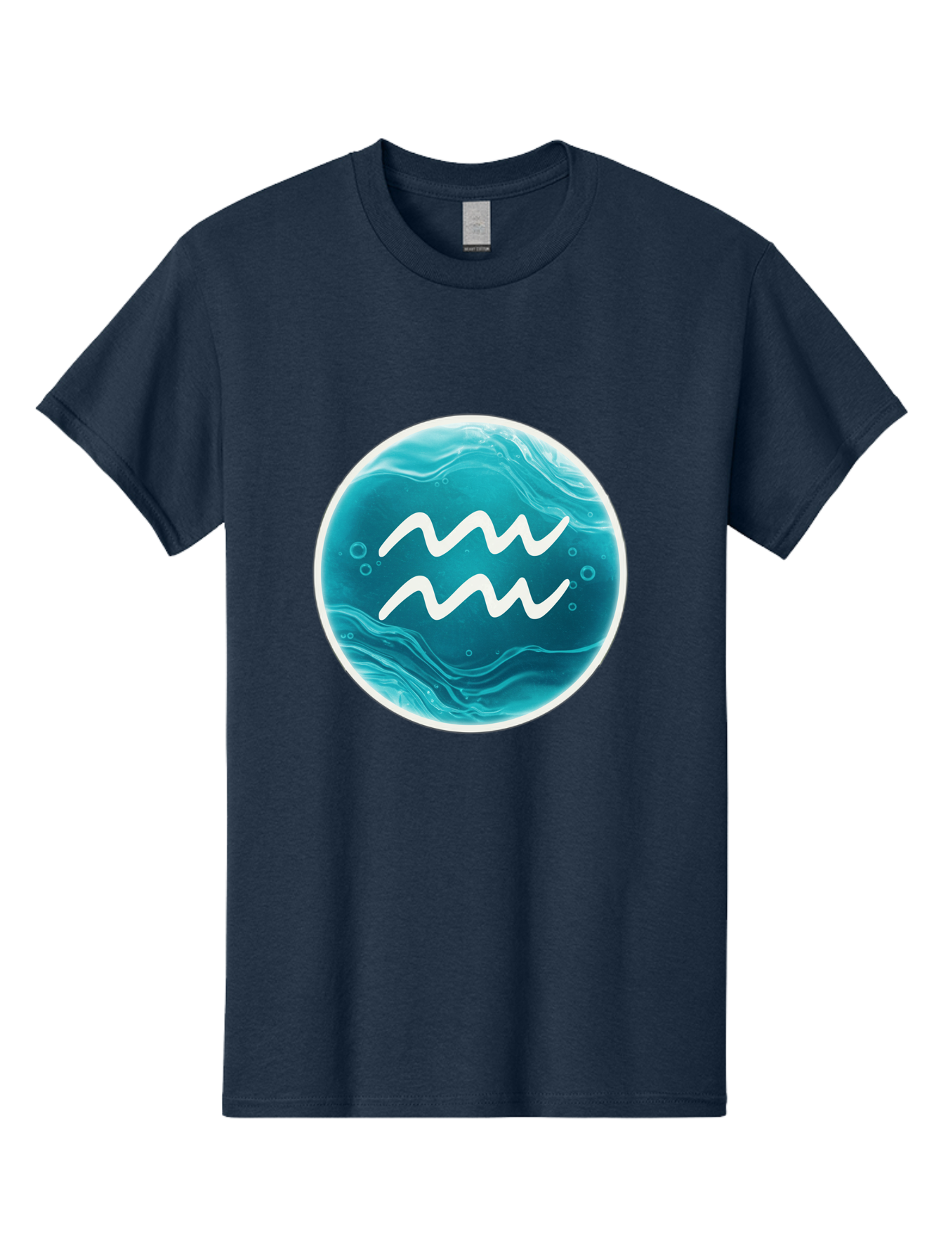 Aquarius Men'S Graphic Tee, 100% Cotton, Comfortable Casual Summer Wear, Machine Washable, Zodiac Symbol, Water Bearer Sign, Astrology Symbol, Aquarius Symbol, White Waves, Blue Circle, Mystical Design, Esoteric Art Bae115 14