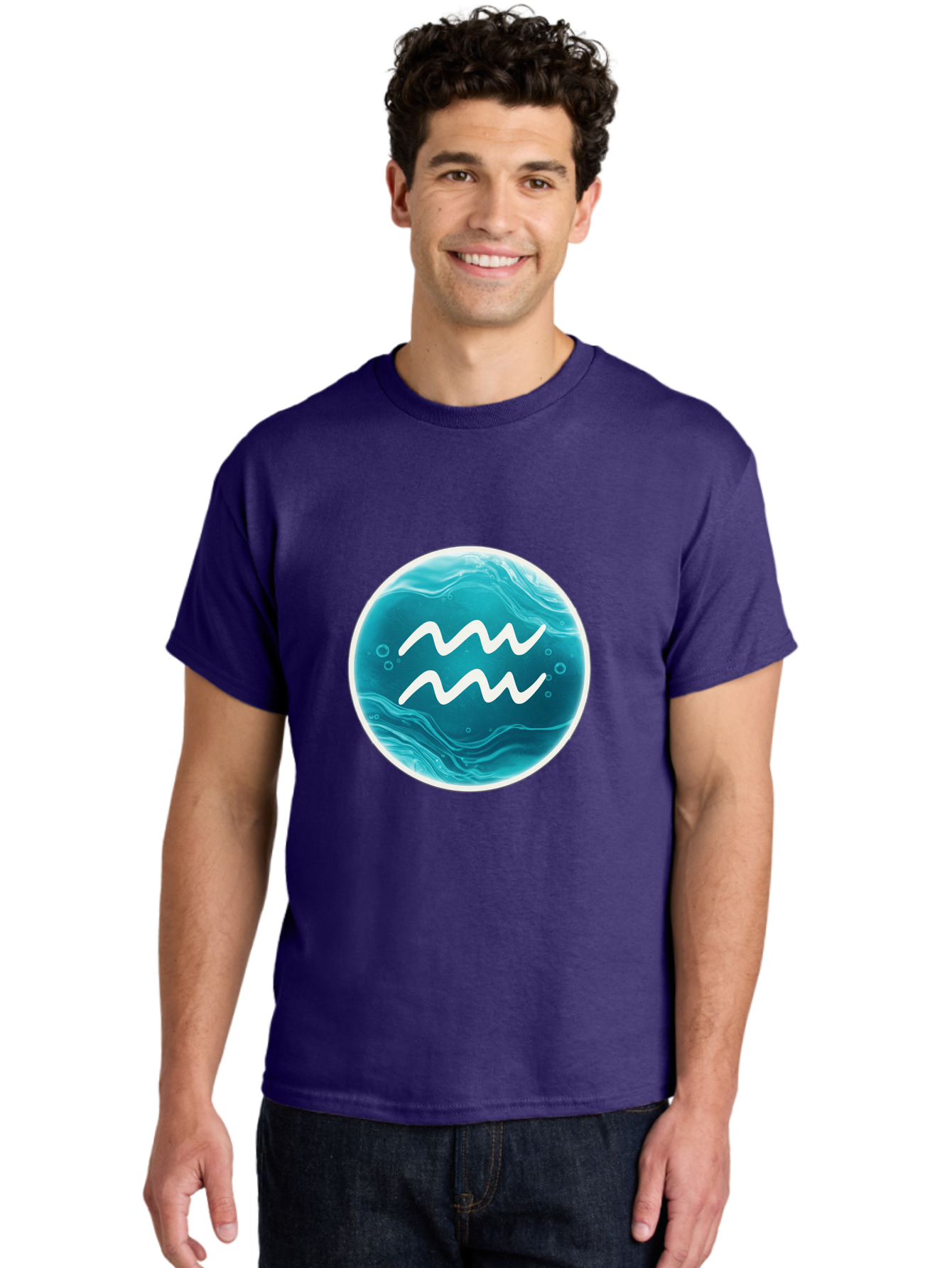 Aquarius Men'S Graphic Tee, 100% Cotton, Comfortable Casual Summer Wear, Machine Washable, Zodiac Symbol, Water Bearer Sign, Astrology Symbol, Aquarius Symbol, White Waves, Blue Circle, Mystical Design, Esoteric Art Bae115 27