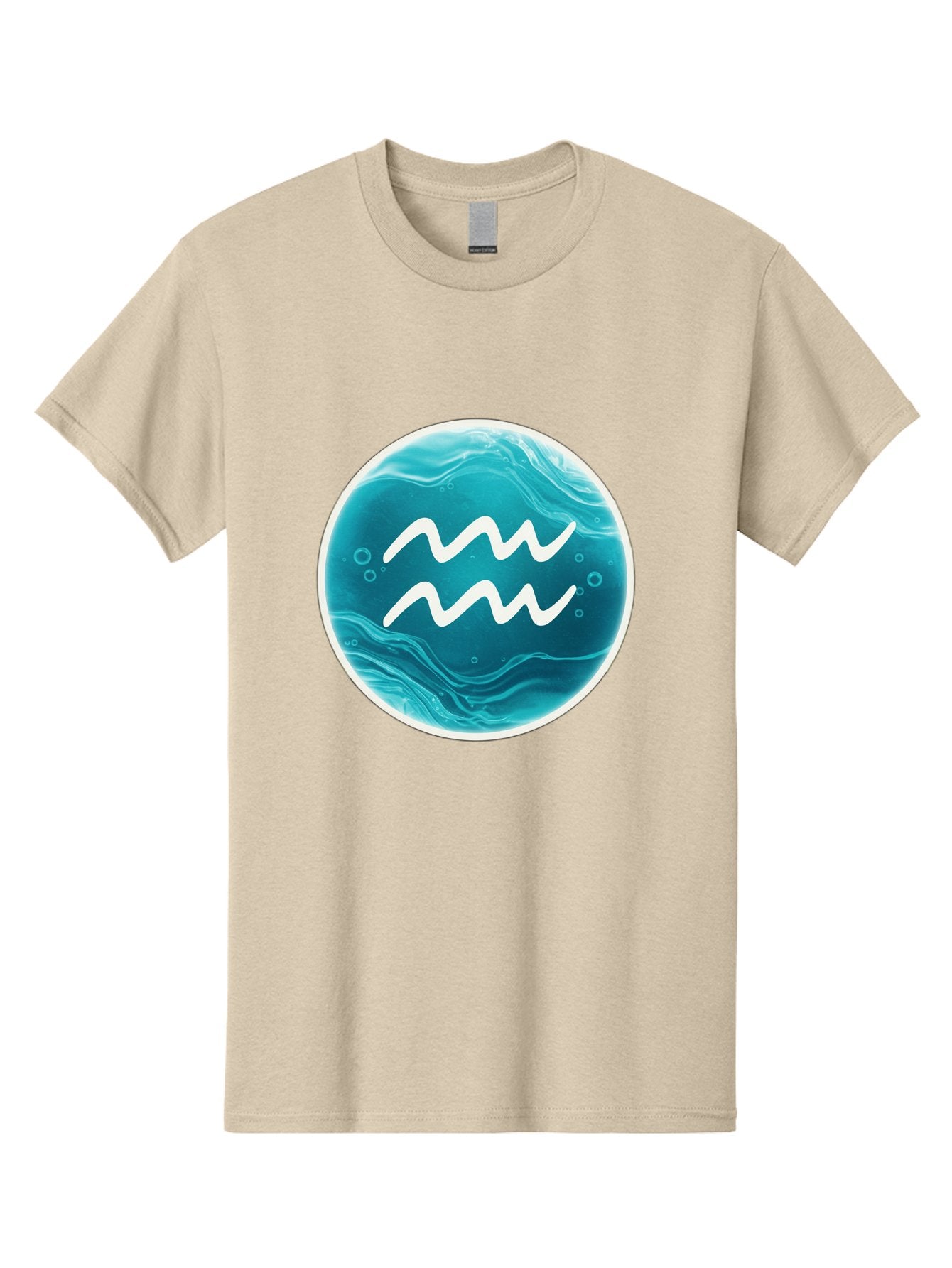 Aquarius Men'S Graphic Tee, 100% Cotton, Comfortable Casual Summer Wear, Machine Washable, Zodiac Symbol, Water Bearer Sign, Astrology Symbol, Aquarius Symbol, White Waves, Blue Circle, Mystical Design, Esoteric Art Bae115 5
