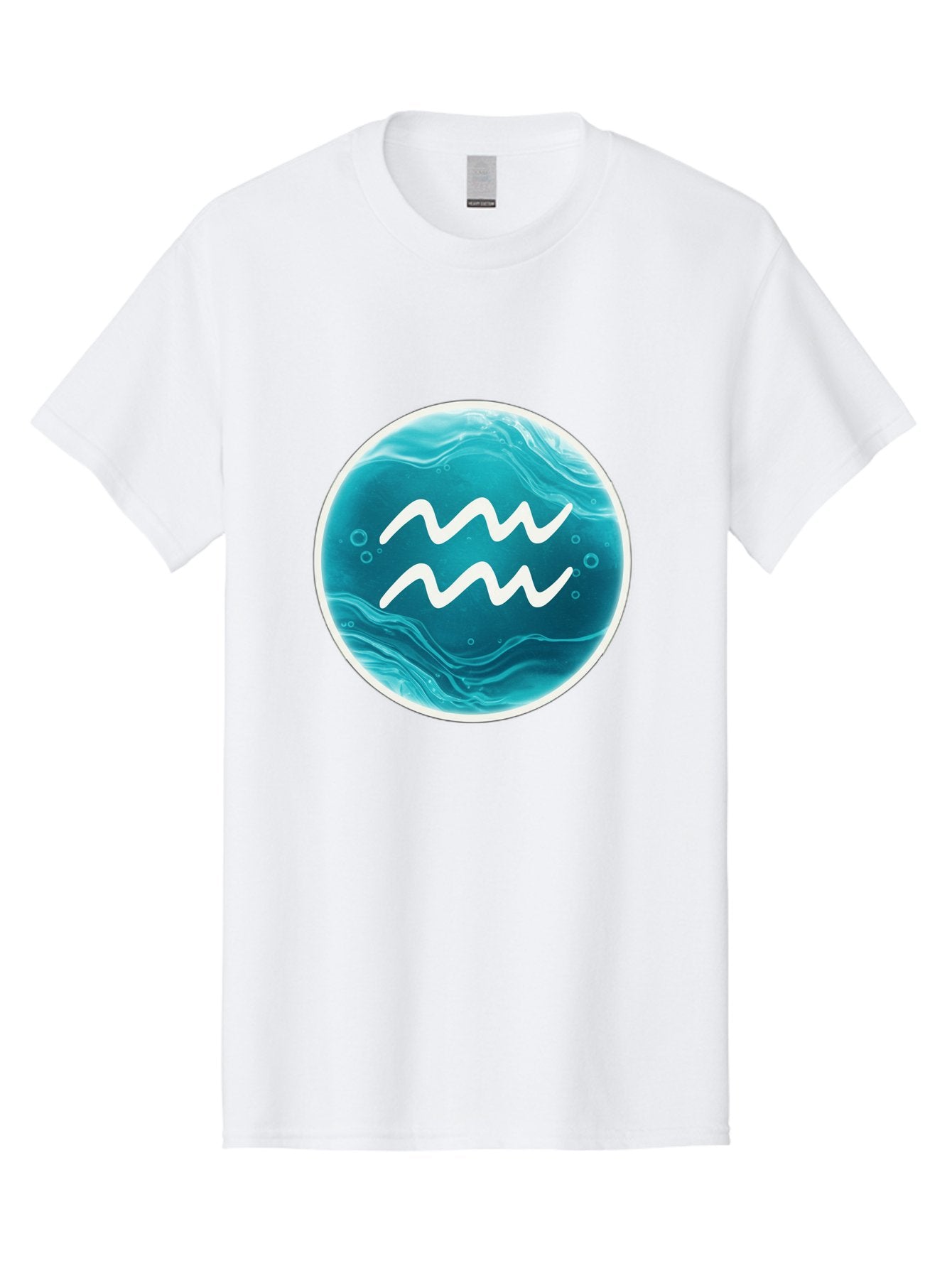 Aquarius Men'S Graphic Tee, 100% Cotton, Comfortable Casual Summer Wear, Machine Washable, Zodiac Symbol, Water Bearer Sign, Astrology Symbol, Aquarius Symbol, White Waves, Blue Circle, Mystical Design, Esoteric Art Bae115 13