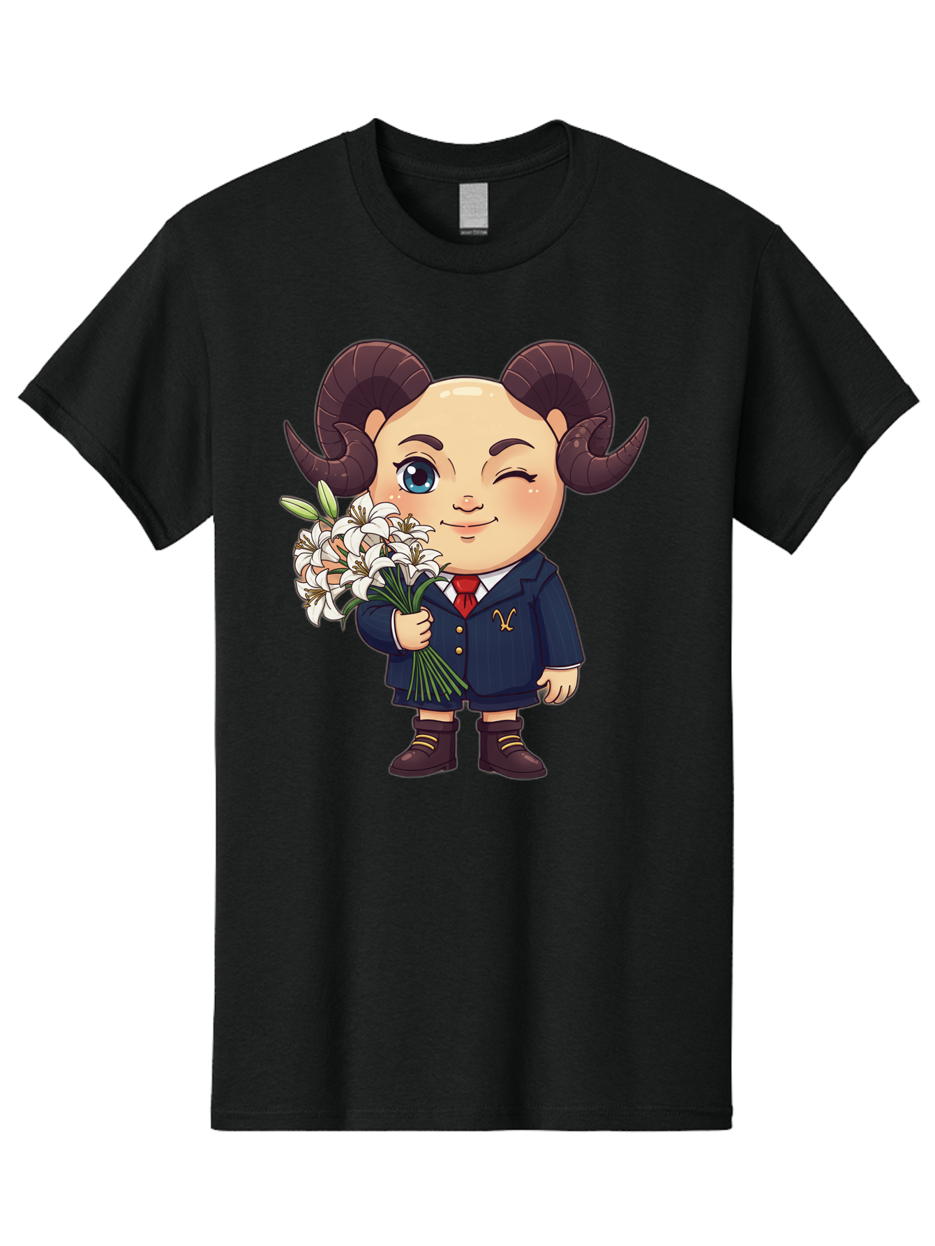 Aries-Zodiac-Cartoon-Character Men'S Graphic Tee, 100% Cotton, Comfortable Casual Summer Wear, Machine Washable, Cartoon Aries Character, Formal Attire, Bouquet Of White Flowers, Astrology Symbol, Zodiac Sign, Unique Illustration, Bae117 6