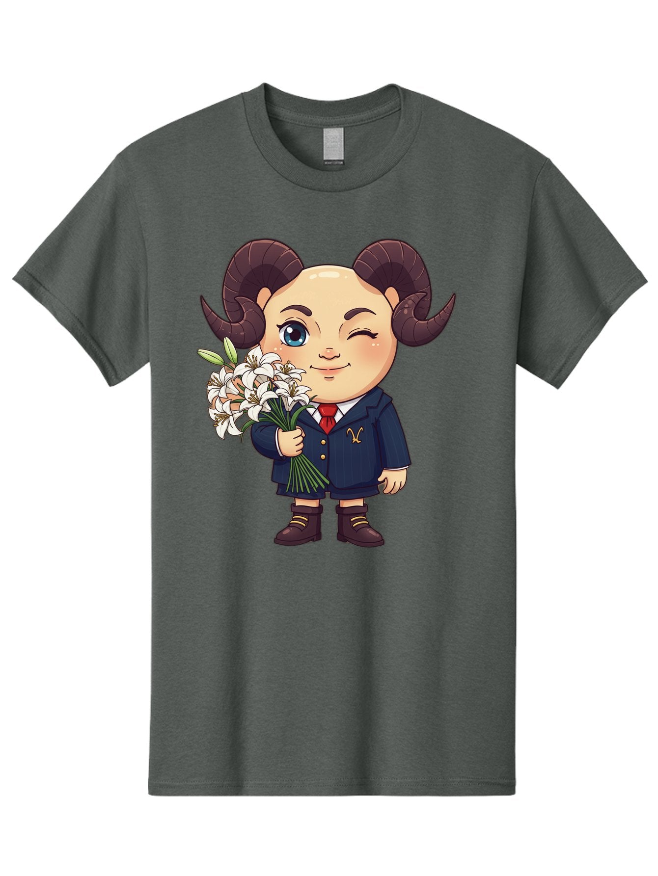 Aries-Zodiac-Cartoon-Character Men'S Graphic Tee, 100% Cotton, Comfortable Casual Summer Wear, Machine Washable, Cartoon Aries Character, Formal Attire, Bouquet Of White Flowers, Astrology Symbol, Zodiac Sign, Unique Illustration, Bae117 12