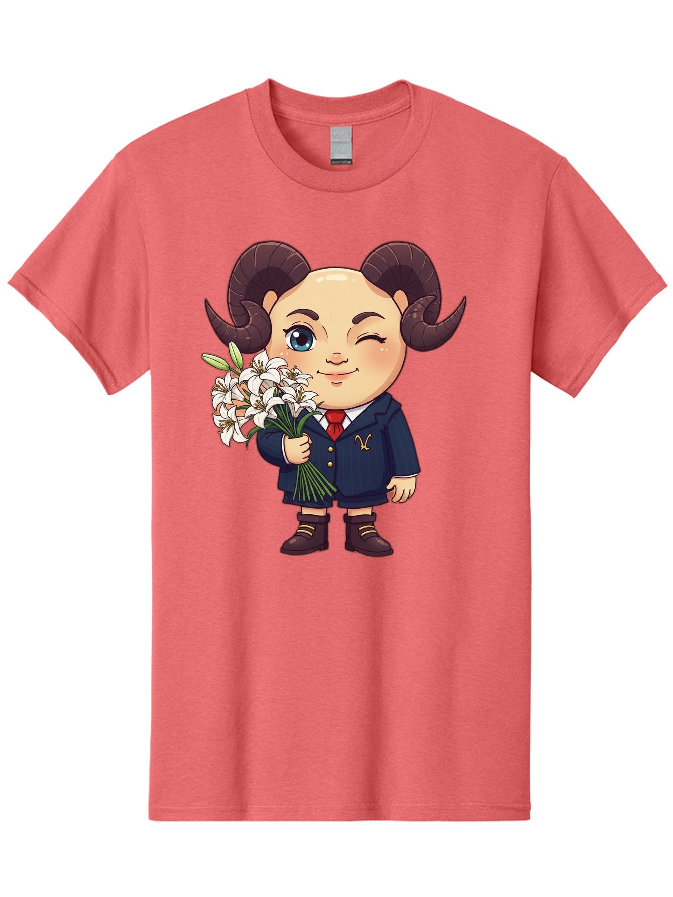 Aries-Zodiac-Cartoon-Character Men'S Graphic Tee, 100% Cotton, Comfortable Casual Summer Wear, Machine Washable, Cartoon Aries Character, Formal Attire, Bouquet Of White Flowers, Astrology Symbol, Zodiac Sign, Unique Illustration, Bae117 9