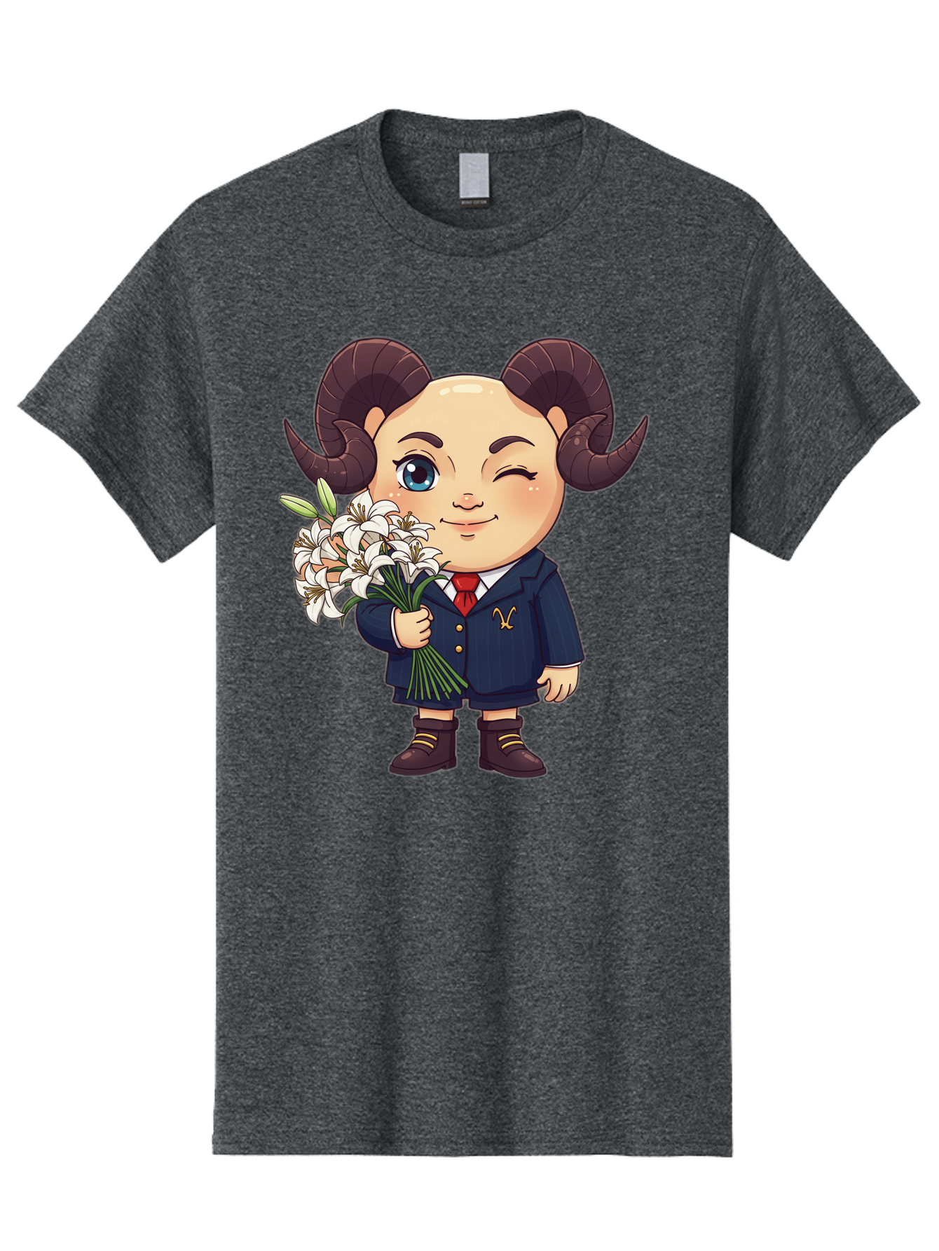 Aries-Zodiac-Cartoon-Character Men'S Graphic Tee, 100% Cotton, Comfortable Casual Summer Wear, Machine Washable, Cartoon Aries Character, Formal Attire, Bouquet Of White Flowers, Astrology Symbol, Zodiac Sign, Unique Illustration, Bae117 8