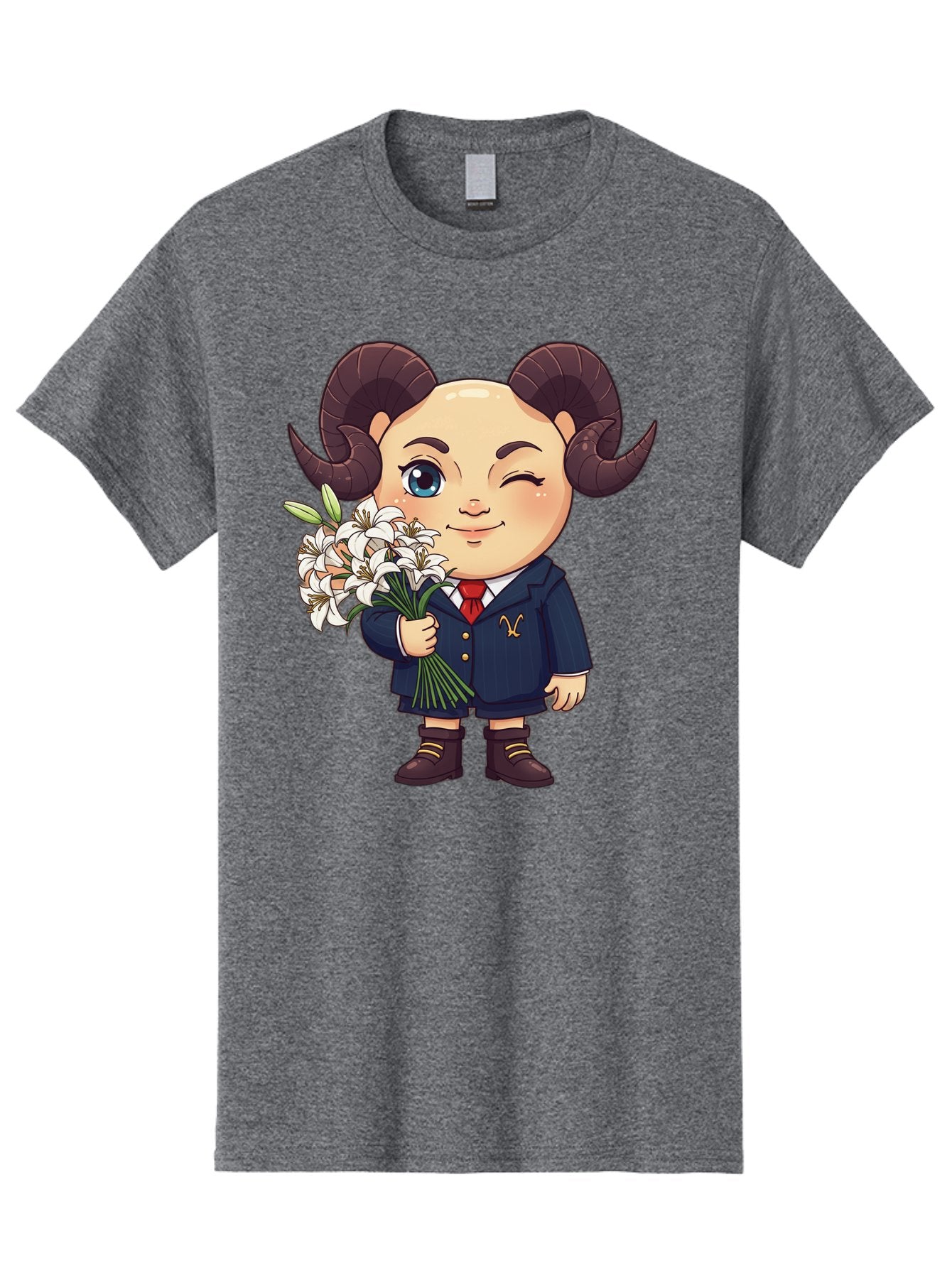 Aries-Zodiac-Cartoon-Character Men'S Graphic Tee, 100% Cotton, Comfortable Casual Summer Wear, Machine Washable, Cartoon Aries Character, Formal Attire, Bouquet Of White Flowers, Astrology Symbol, Zodiac Sign, Unique Illustration, Bae117 7