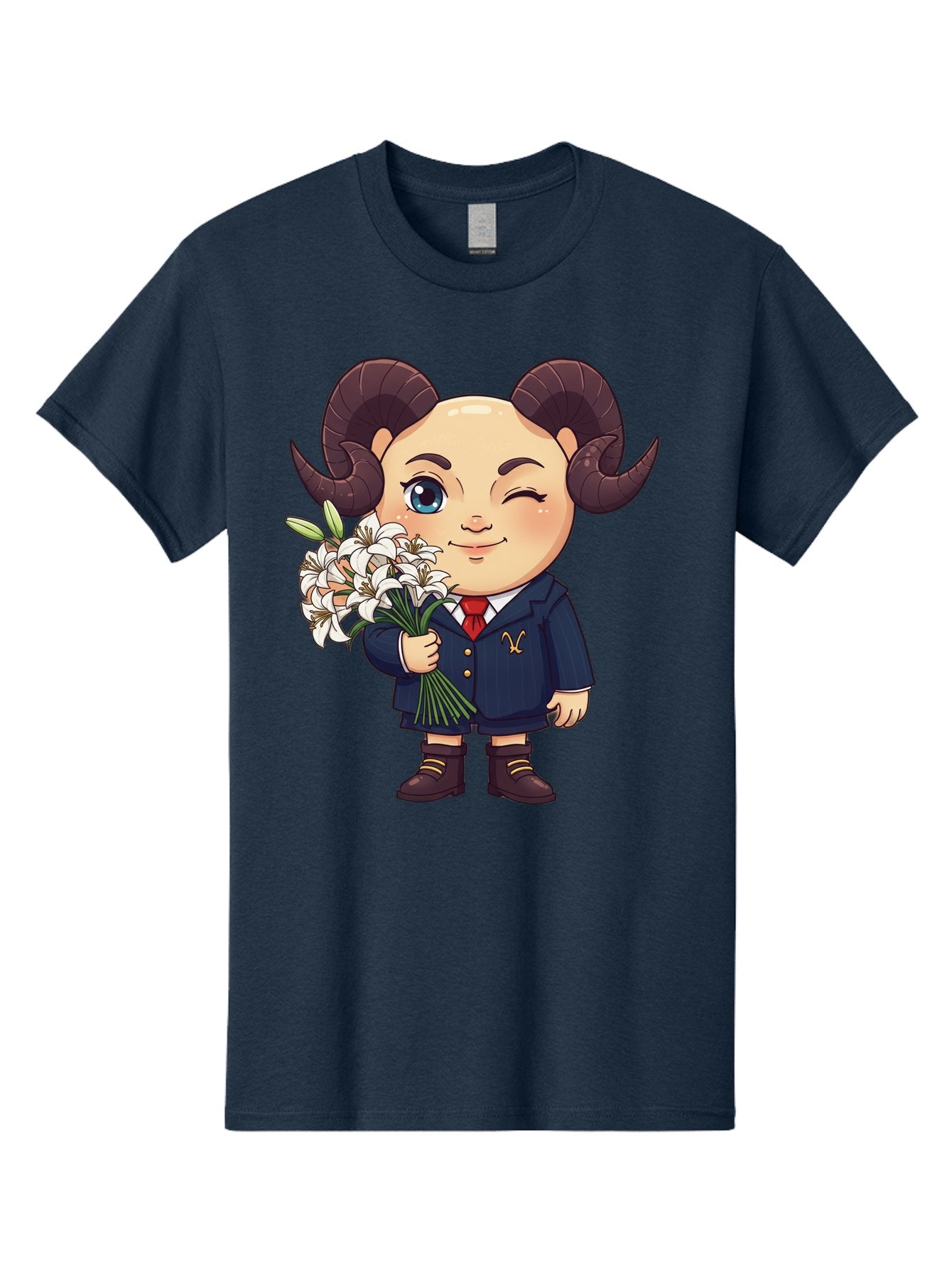 Aries-Zodiac-Cartoon-Character Men'S Graphic Tee, 100% Cotton, Comfortable Casual Summer Wear, Machine Washable, Cartoon Aries Character, Formal Attire, Bouquet Of White Flowers, Astrology Symbol, Zodiac Sign, Unique Illustration, Bae117 15