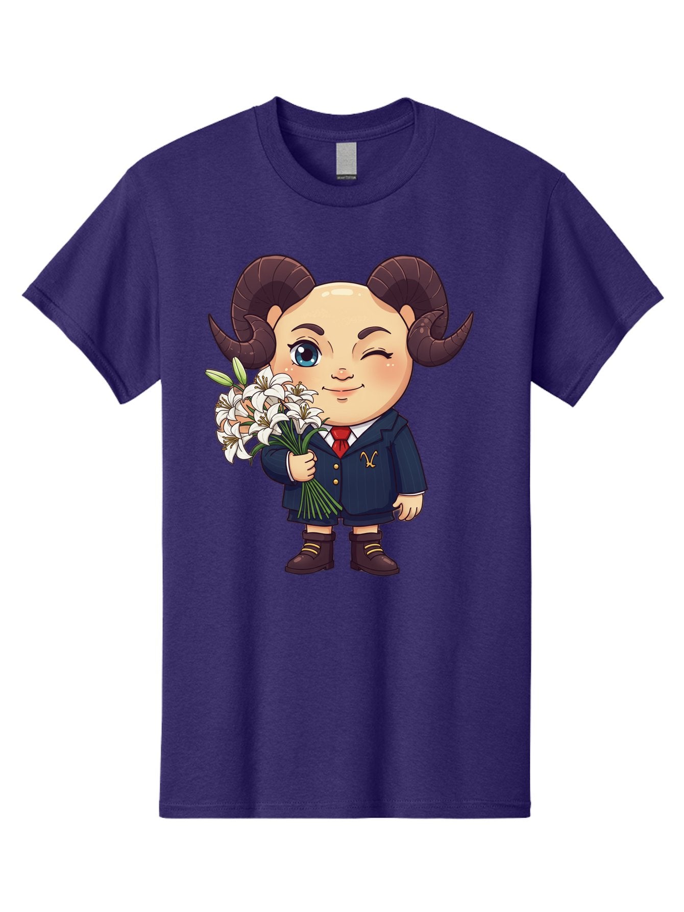 Aries-Zodiac-Cartoon-Character Men'S Graphic Tee, 100% Cotton, Comfortable Casual Summer Wear, Machine Washable, Cartoon Aries Character, Formal Attire, Bouquet Of White Flowers, Astrology Symbol, Zodiac Sign, Unique Illustration, Bae117 11