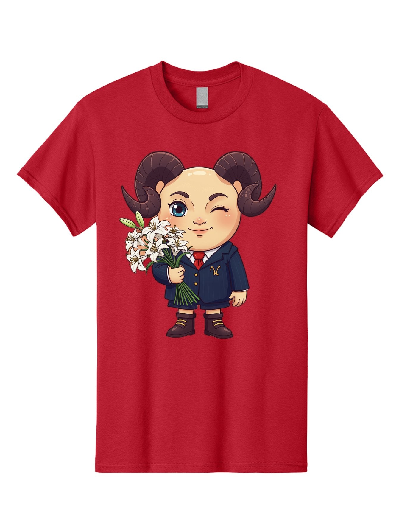 Aries-Zodiac-Cartoon-Character Men'S Graphic Tee, 100% Cotton, Comfortable Casual Summer Wear, Machine Washable, Cartoon Aries Character, Formal Attire, Bouquet Of White Flowers, Astrology Symbol, Zodiac Sign, Unique Illustration, Bae117 13