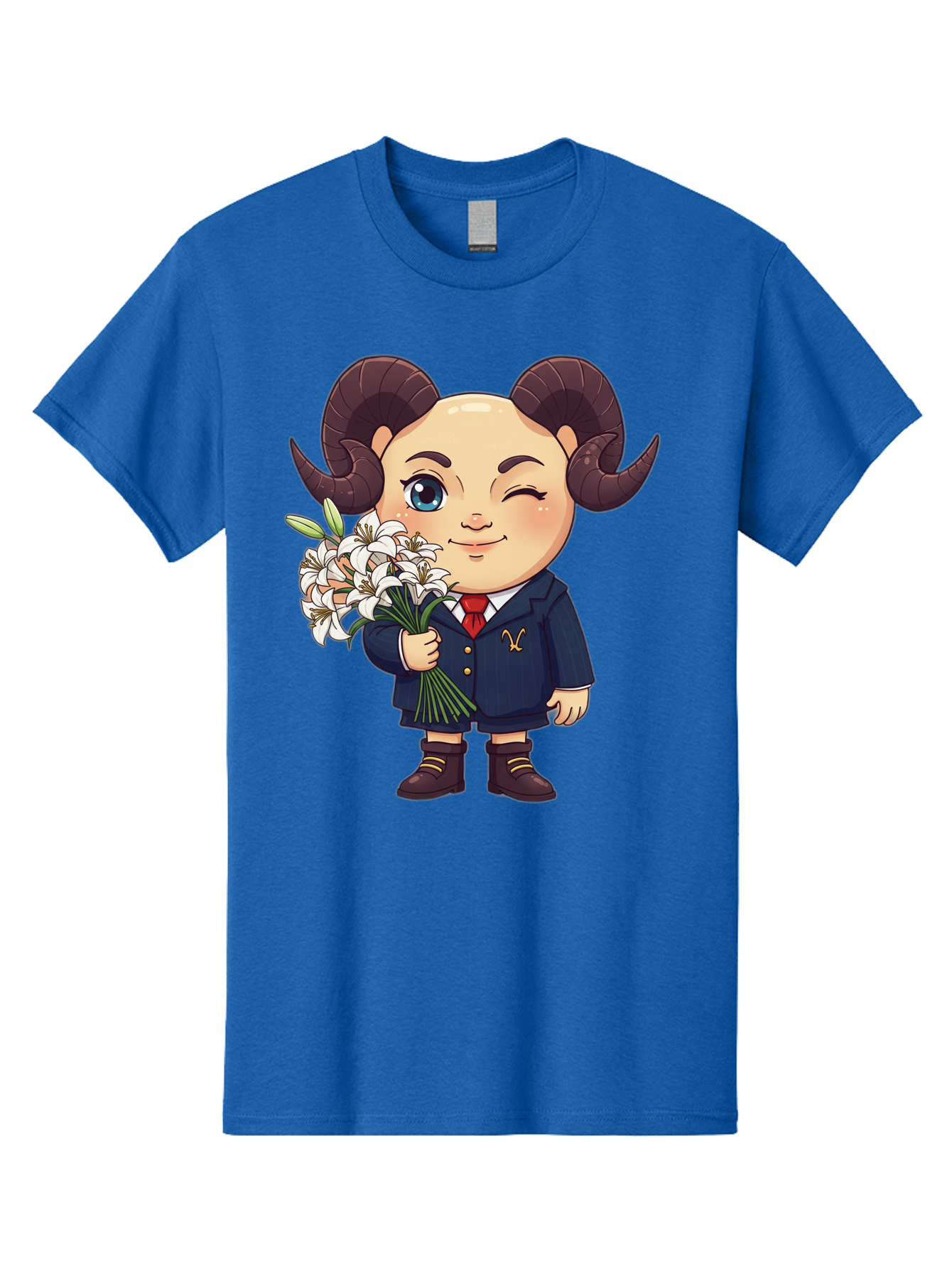 Aries-Zodiac-Cartoon-Character Men'S Graphic Tee, 100% Cotton, Comfortable Casual Summer Wear, Machine Washable, Cartoon Aries Character, Formal Attire, Bouquet Of White Flowers, Astrology Symbol, Zodiac Sign, Unique Illustration, Bae117 14