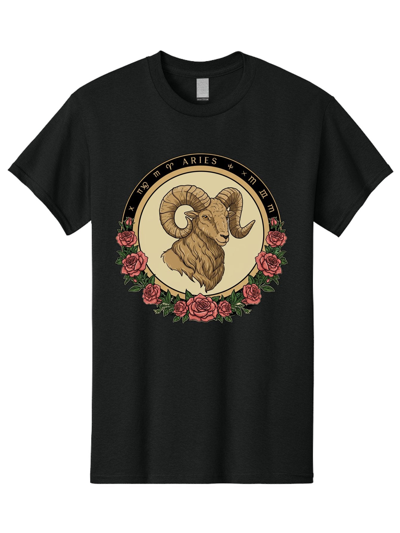 Aries Men'S Graphic Tee, 100% Cotton, Comfortable Casual Summer Wear, Machine Washable, Ram Illustration, Aries Zodiac Sign, Astrology Symbol, Roses, Floral Design, Horoscope, Mystical, Esoteric Art, Zodiac Wheel, Astrological Sign Bae121 14