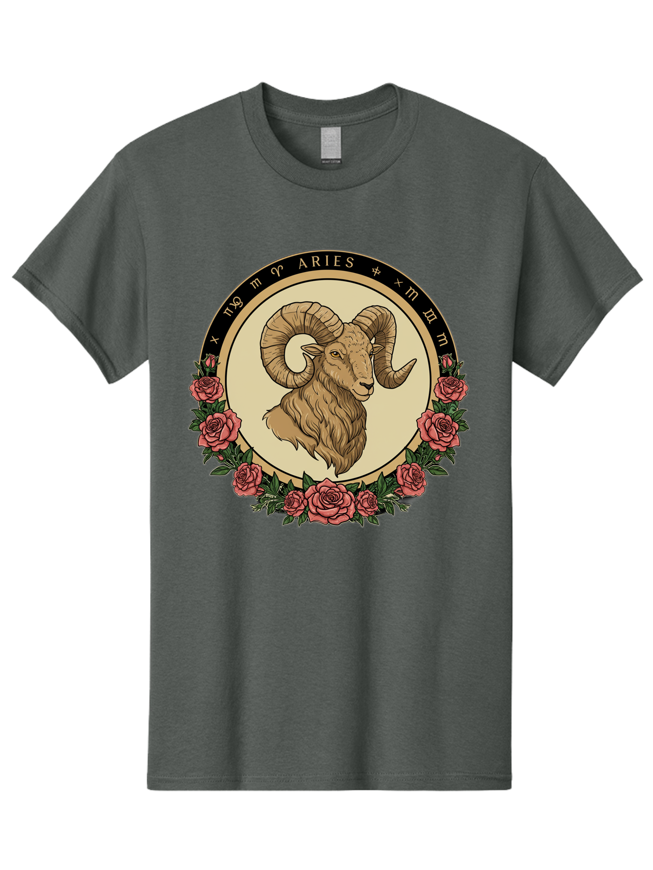 Aries Men'S Graphic Tee, 100% Cotton, Comfortable Casual Summer Wear, Machine Washable, Ram Illustration, Aries Zodiac Sign, Astrology Symbol, Roses, Floral Design, Horoscope, Mystical, Esoteric Art, Zodiac Wheel, Astrological Sign Bae121 9