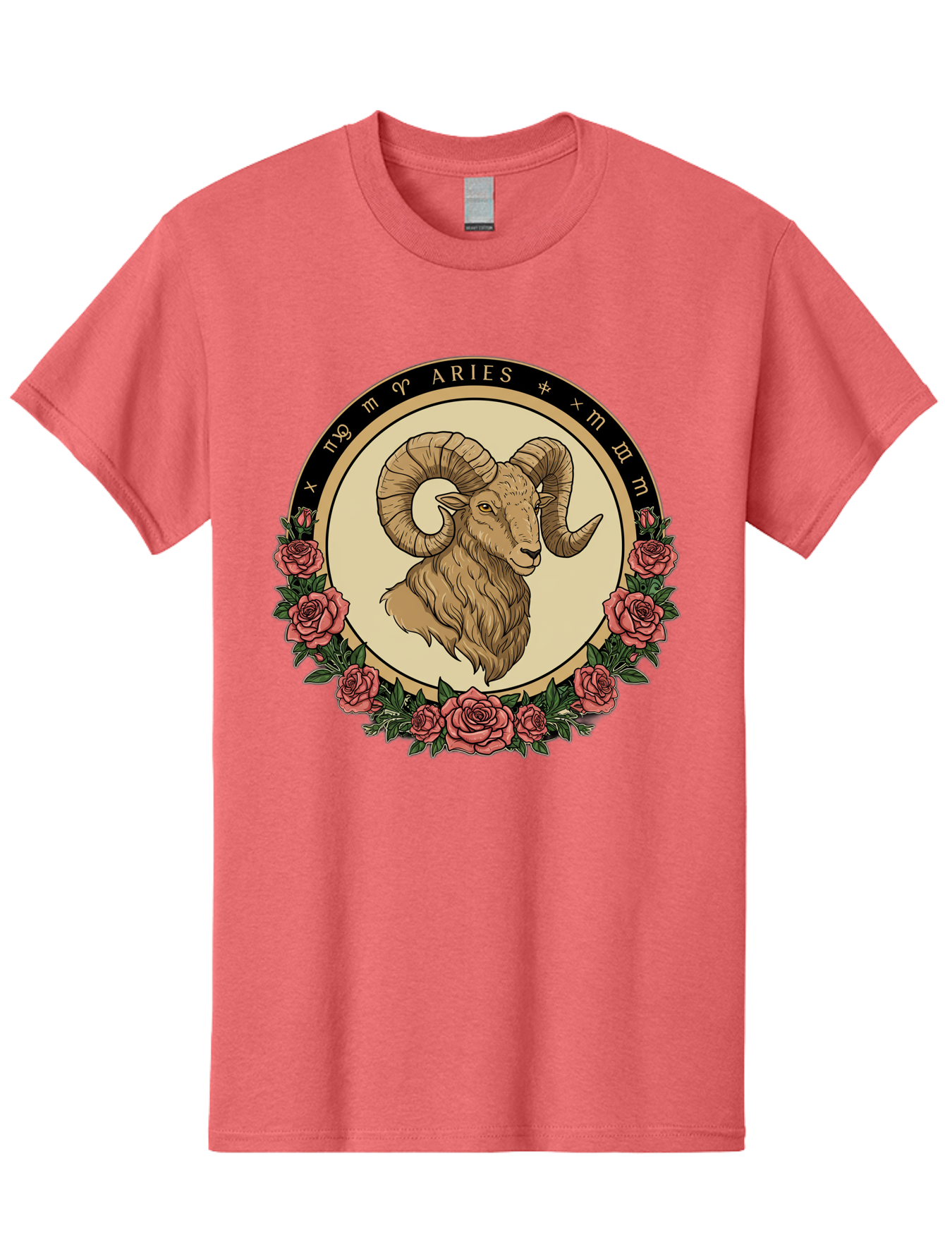 Aries Men'S Graphic Tee, 100% Cotton, Comfortable Casual Summer Wear, Machine Washable, Ram Illustration, Aries Zodiac Sign, Astrology Symbol, Roses, Floral Design, Horoscope, Mystical, Esoteric Art, Zodiac Wheel, Astrological Sign Bae121 7