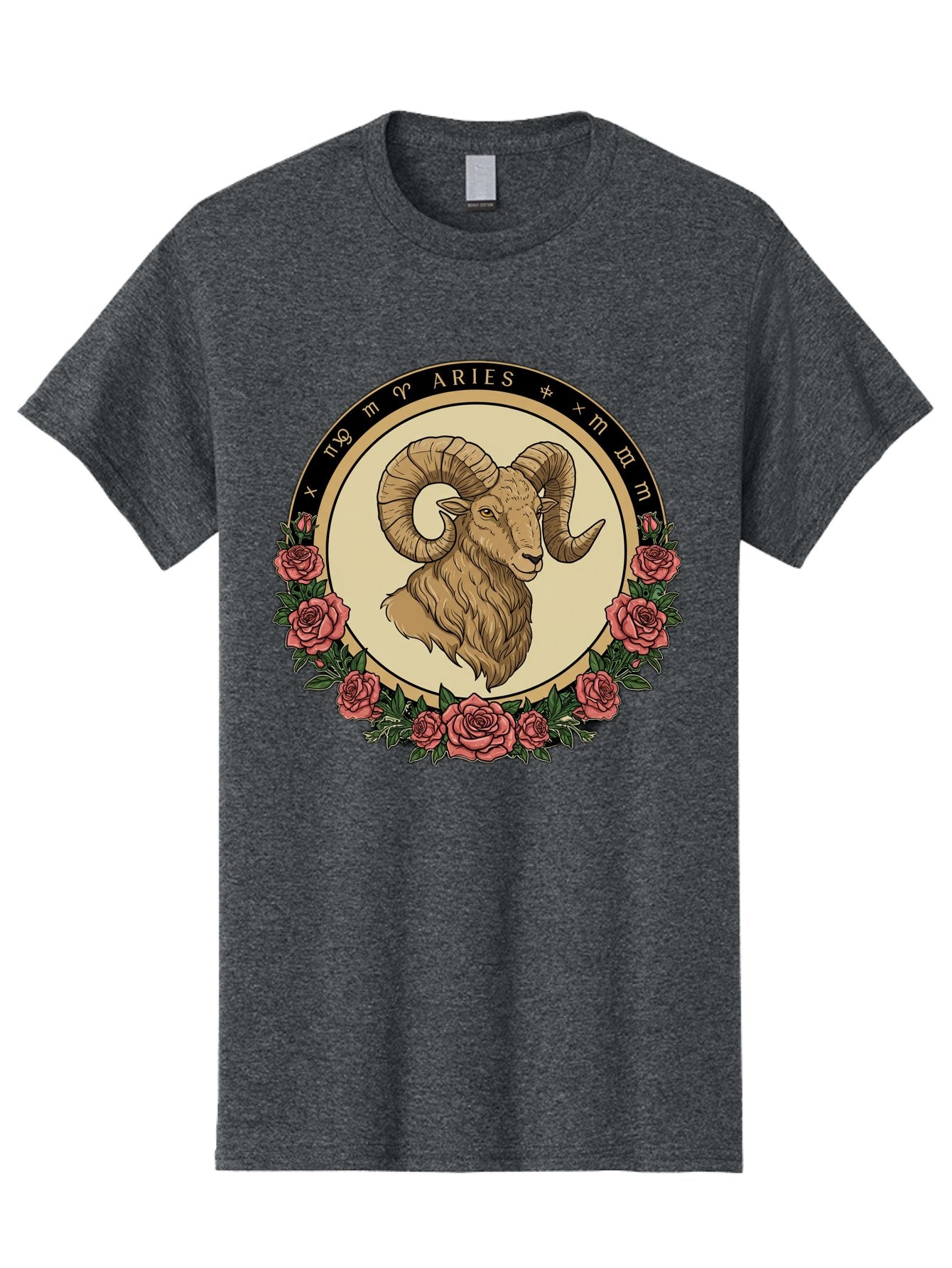 Aries Men'S Graphic Tee, 100% Cotton, Comfortable Casual Summer Wear, Machine Washable, Ram Illustration, Aries Zodiac Sign, Astrology Symbol, Roses, Floral Design, Horoscope, Mystical, Esoteric Art, Zodiac Wheel, Astrological Sign Bae121 15