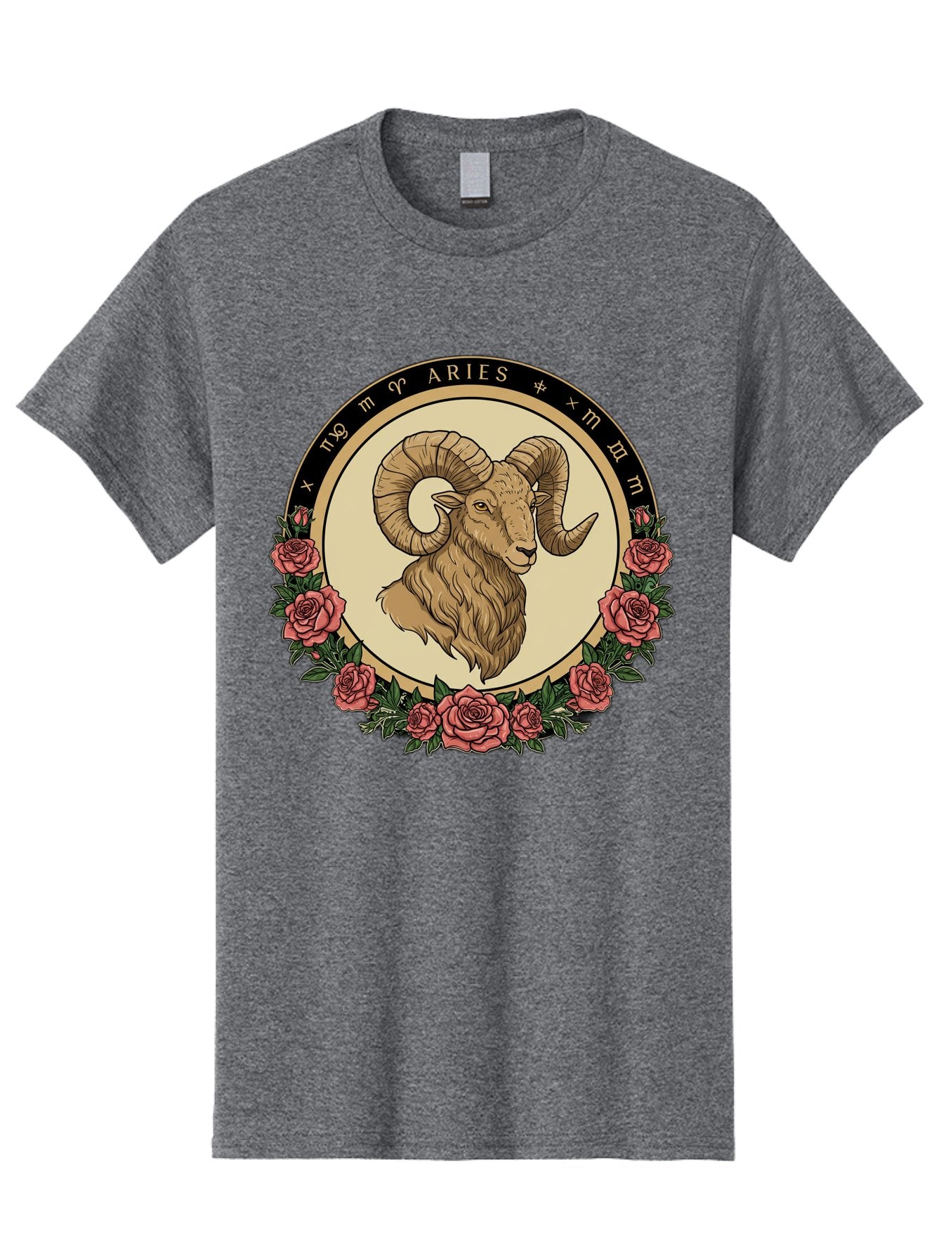 Aries Men'S Graphic Tee, 100% Cotton, Comfortable Casual Summer Wear, Machine Washable, Ram Illustration, Aries Zodiac Sign, Astrology Symbol, Roses, Floral Design, Horoscope, Mystical, Esoteric Art, Zodiac Wheel, Astrological Sign Bae121 10