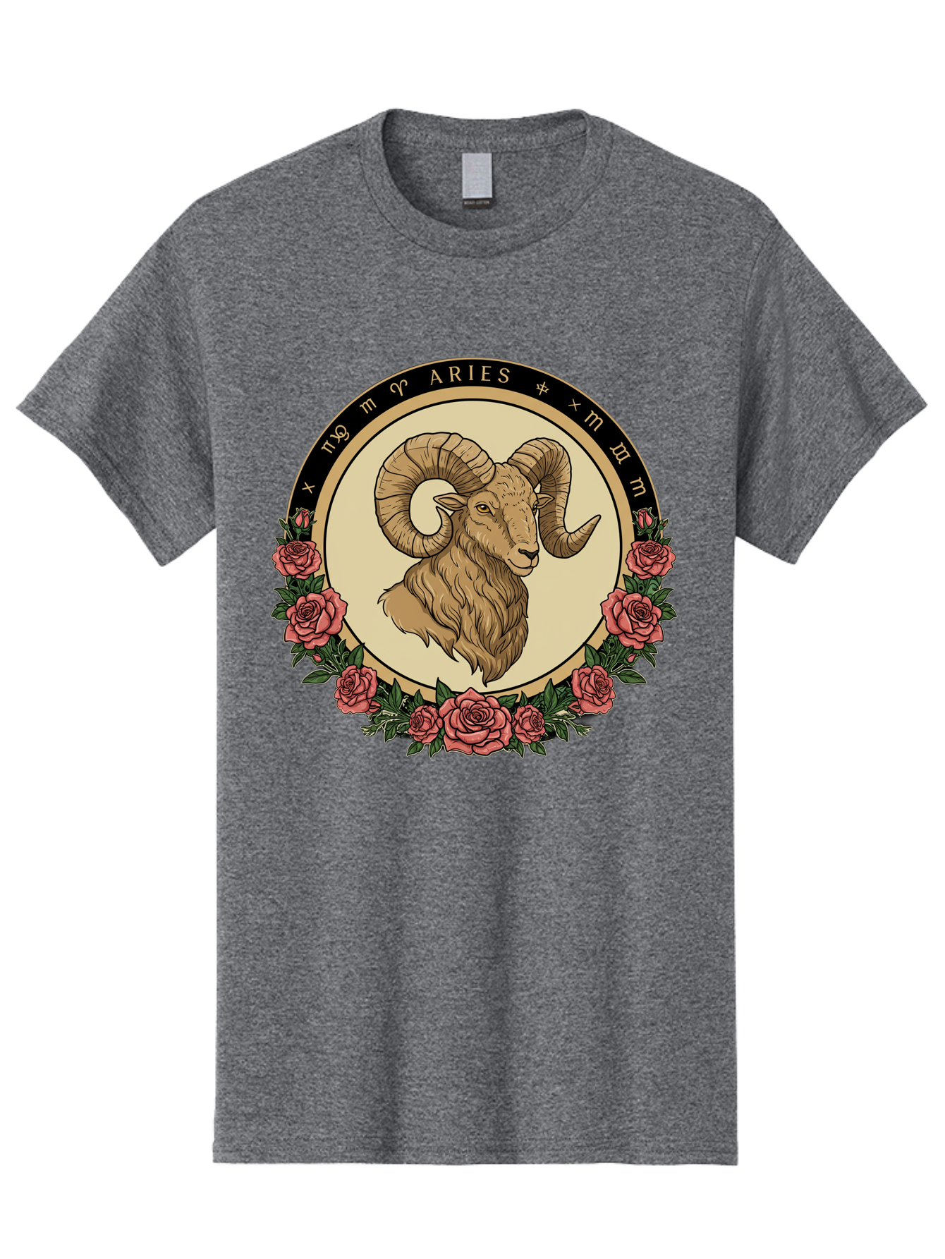 Aries Men'S Graphic Tee, 100% Cotton, Comfortable Casual Summer Wear, Machine Washable, Ram Illustration, Aries Zodiac Sign, Astrology Symbol, Roses, Floral Design, Horoscope, Mystical, Esoteric Art, Zodiac Wheel, Astrological Sign Bae121 14