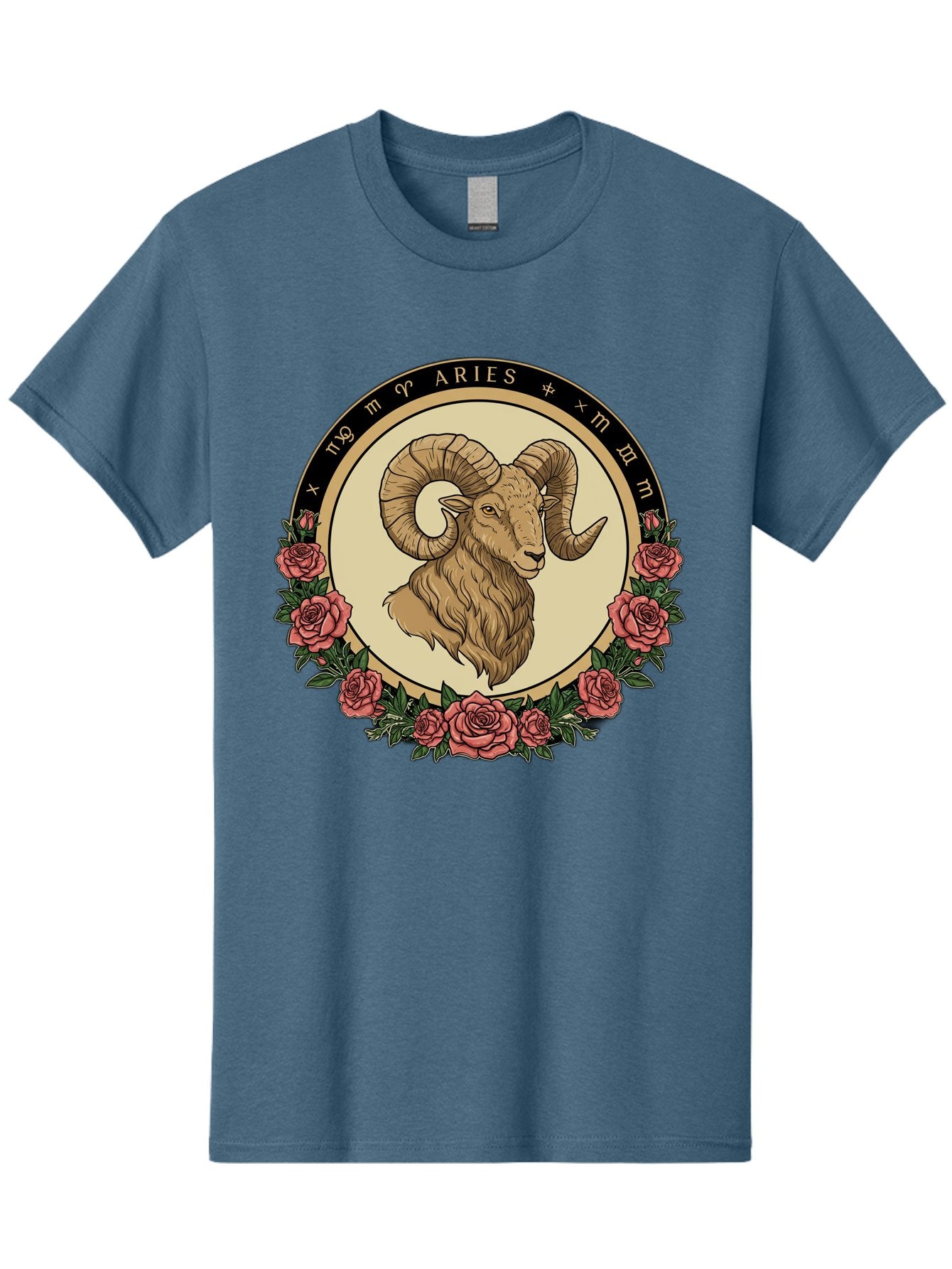 Aries Men'S Graphic Tee, 100% Cotton, Comfortable Casual Summer Wear, Machine Washable, Ram Illustration, Aries Zodiac Sign, Astrology Symbol, Roses, Floral Design, Horoscope, Mystical, Esoteric Art, Zodiac Wheel, Astrological Sign Bae121 7