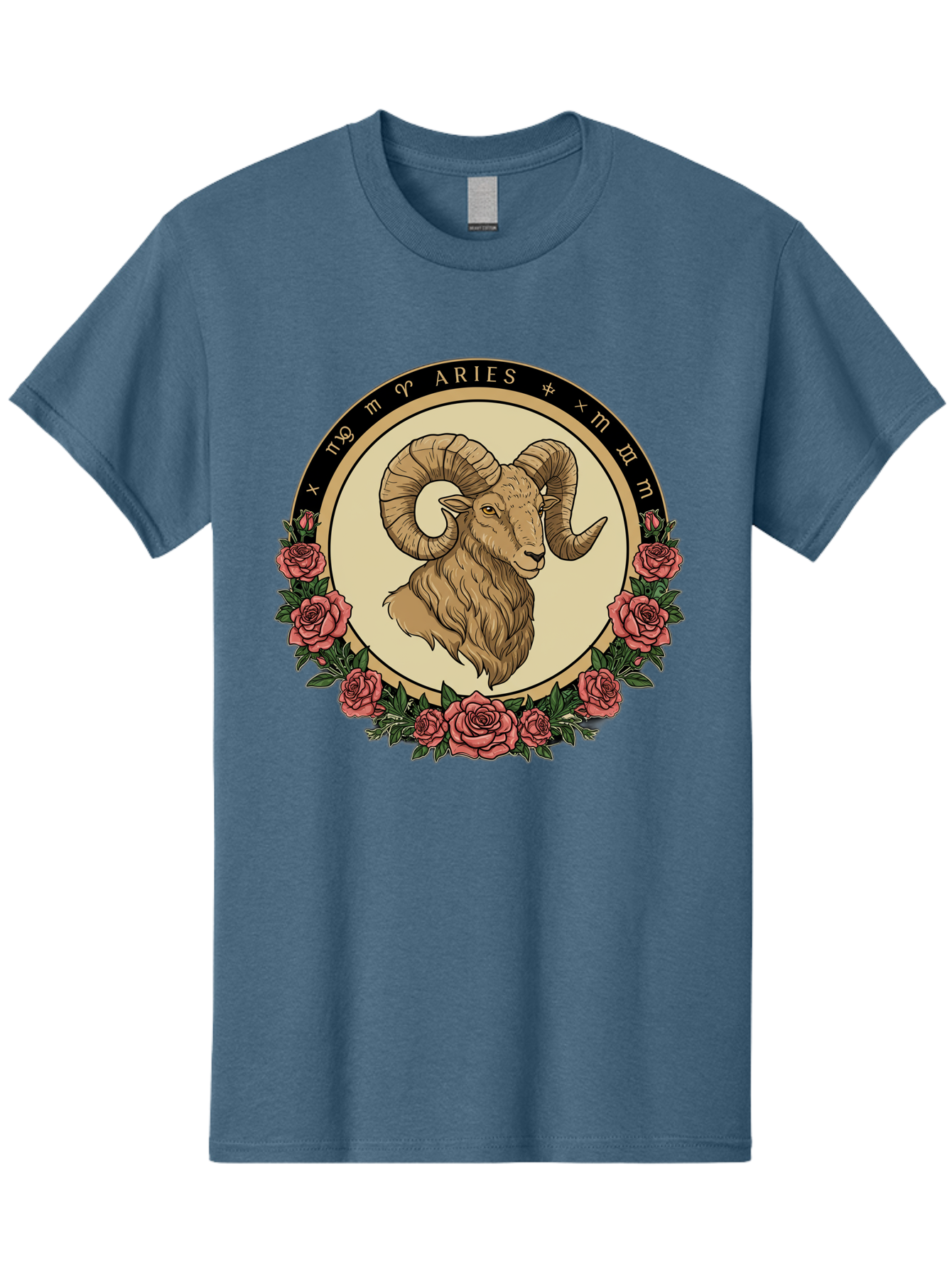 Aries Men'S Graphic Tee, 100% Cotton, Comfortable Casual Summer Wear, Machine Washable, Ram Illustration, Aries Zodiac Sign, Astrology Symbol, Roses, Floral Design, Horoscope, Mystical, Esoteric Art, Zodiac Wheel, Astrological Sign Bae121 13