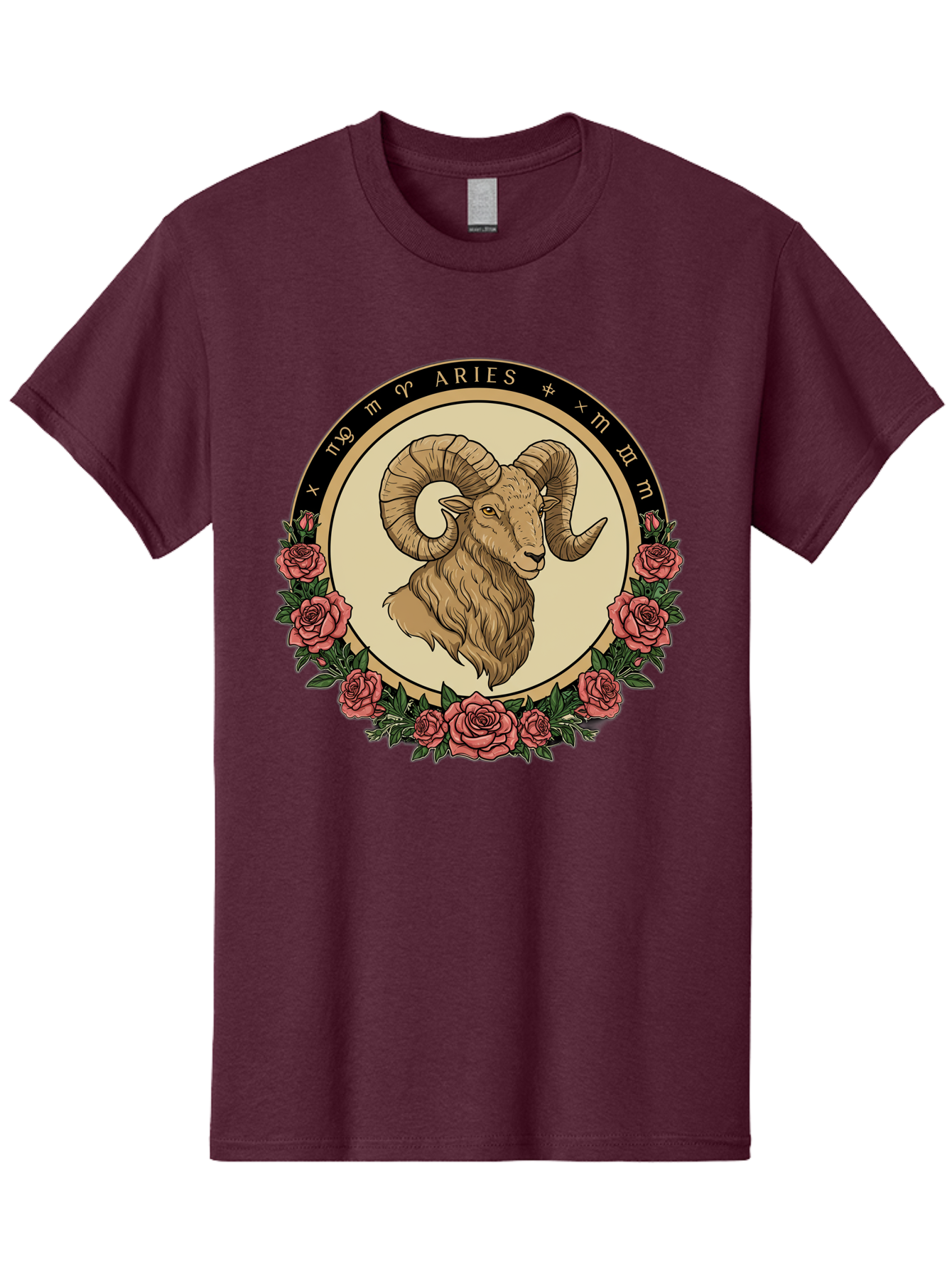 Aries Men'S Graphic Tee, 100% Cotton, Comfortable Casual Summer Wear, Machine Washable, Ram Illustration, Aries Zodiac Sign, Astrology Symbol, Roses, Floral Design, Horoscope, Mystical, Esoteric Art, Zodiac Wheel, Astrological Sign Bae121 4
