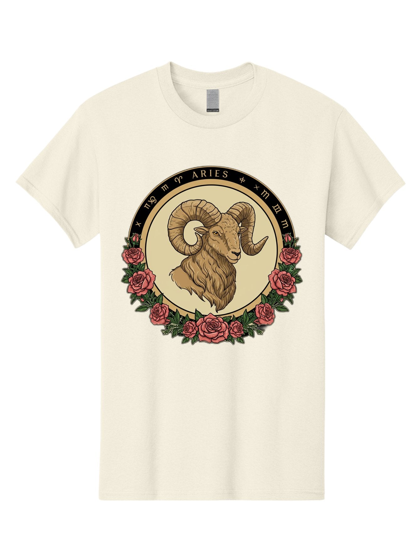 Aries Men'S Graphic Tee, 100% Cotton, Comfortable Casual Summer Wear, Machine Washable, Ram Illustration, Aries Zodiac Sign, Astrology Symbol, Roses, Floral Design, Horoscope, Mystical, Esoteric Art, Zodiac Wheel, Astrological Sign Bae121 9