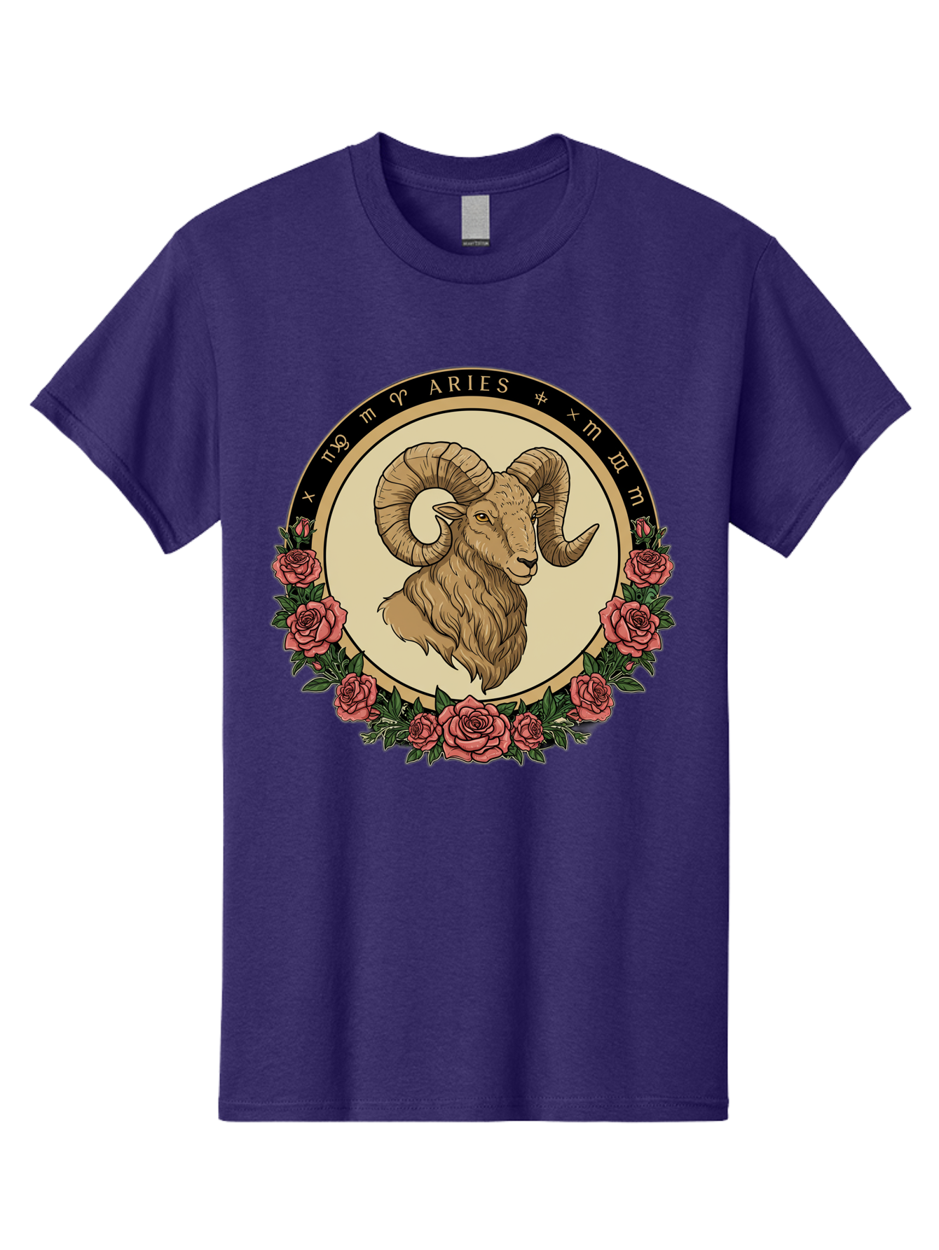Aries Men'S Graphic Tee, 100% Cotton, Comfortable Casual Summer Wear, Machine Washable, Ram Illustration, Aries Zodiac Sign, Astrology Symbol, Roses, Floral Design, Horoscope, Mystical, Esoteric Art, Zodiac Wheel, Astrological Sign Bae121 12