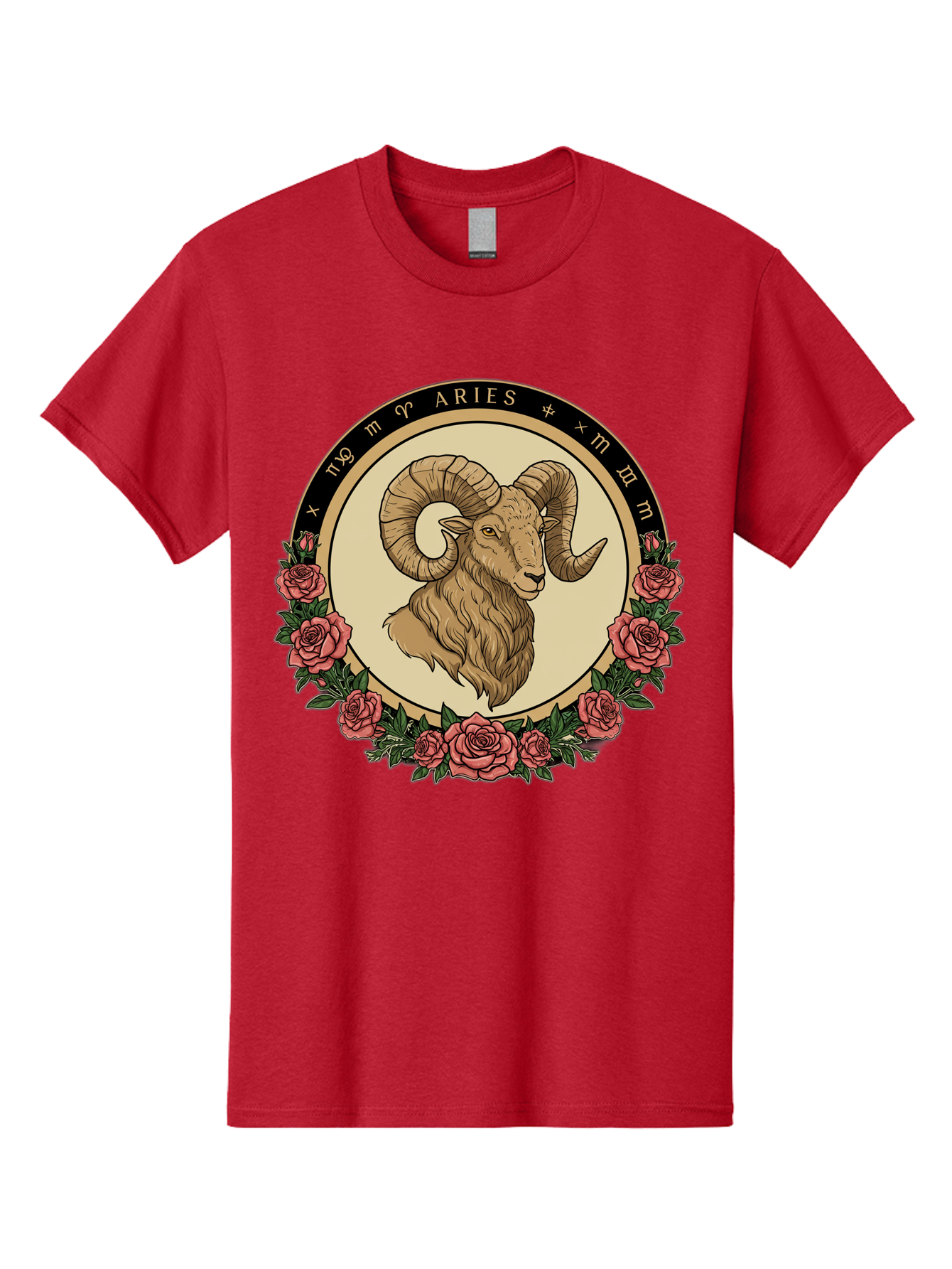 Aries Men'S Graphic Tee, 100% Cotton, Comfortable Casual Summer Wear, Machine Washable, Ram Illustration, Aries Zodiac Sign, Astrology Symbol, Roses, Floral Design, Horoscope, Mystical, Esoteric Art, Zodiac Wheel, Astrological Sign Bae121 11