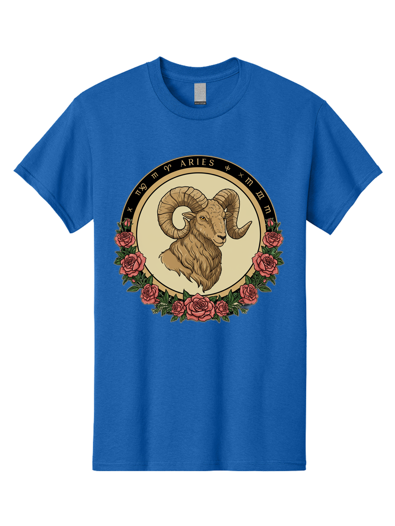 Aries Men'S Graphic Tee, 100% Cotton, Comfortable Casual Summer Wear, Machine Washable, Ram Illustration, Aries Zodiac Sign, Astrology Symbol, Roses, Floral Design, Horoscope, Mystical, Esoteric Art, Zodiac Wheel, Astrological Sign Bae121 3