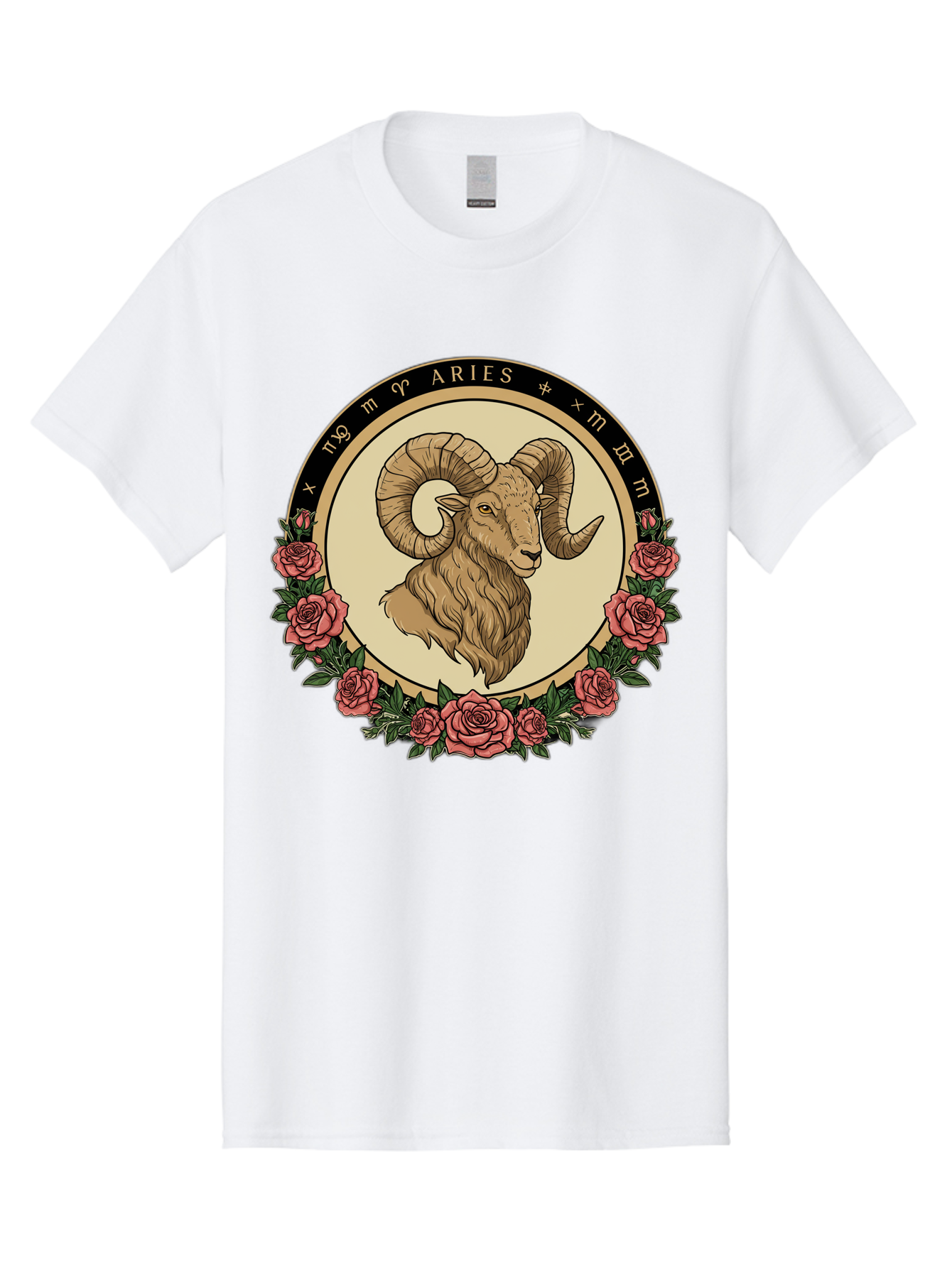 Aries Men'S Graphic Tee, 100% Cotton, Comfortable Casual Summer Wear, Machine Washable, Ram Illustration, Aries Zodiac Sign, Astrology Symbol, Roses, Floral Design, Horoscope, Mystical, Esoteric Art, Zodiac Wheel, Astrological Sign Bae121 8