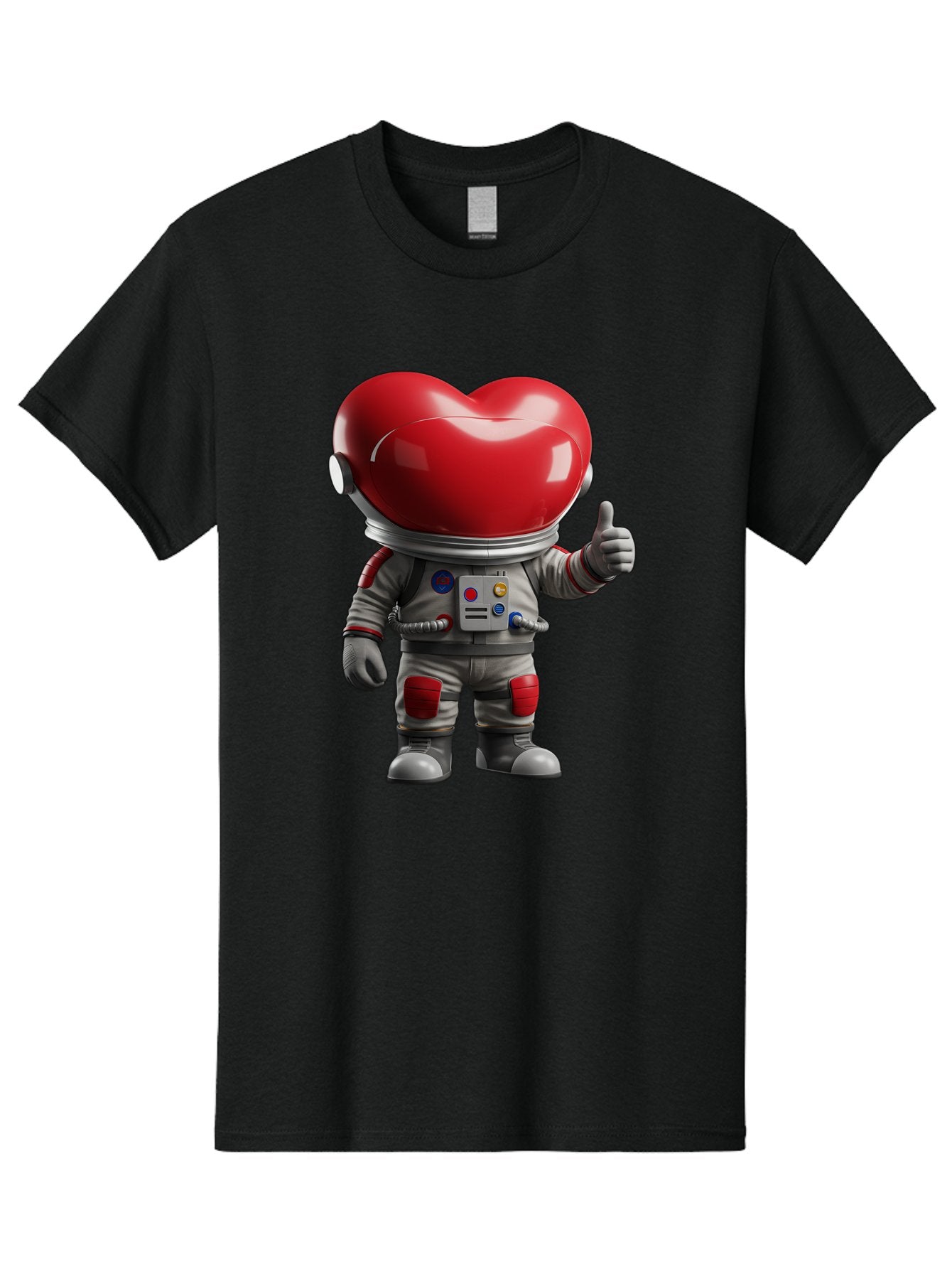 Astronaut-Heart Men'S Graphic Tee, 100% Cotton, Comfortable Casual Summer Wear, Machine Washable, Astronaut With Heart-Shaped Helmet, Thumbs Up Gesture, Space Suit, Futuristic Design, Red And Gray Colors, Love In Space, Positivity, Approval Bae122 12