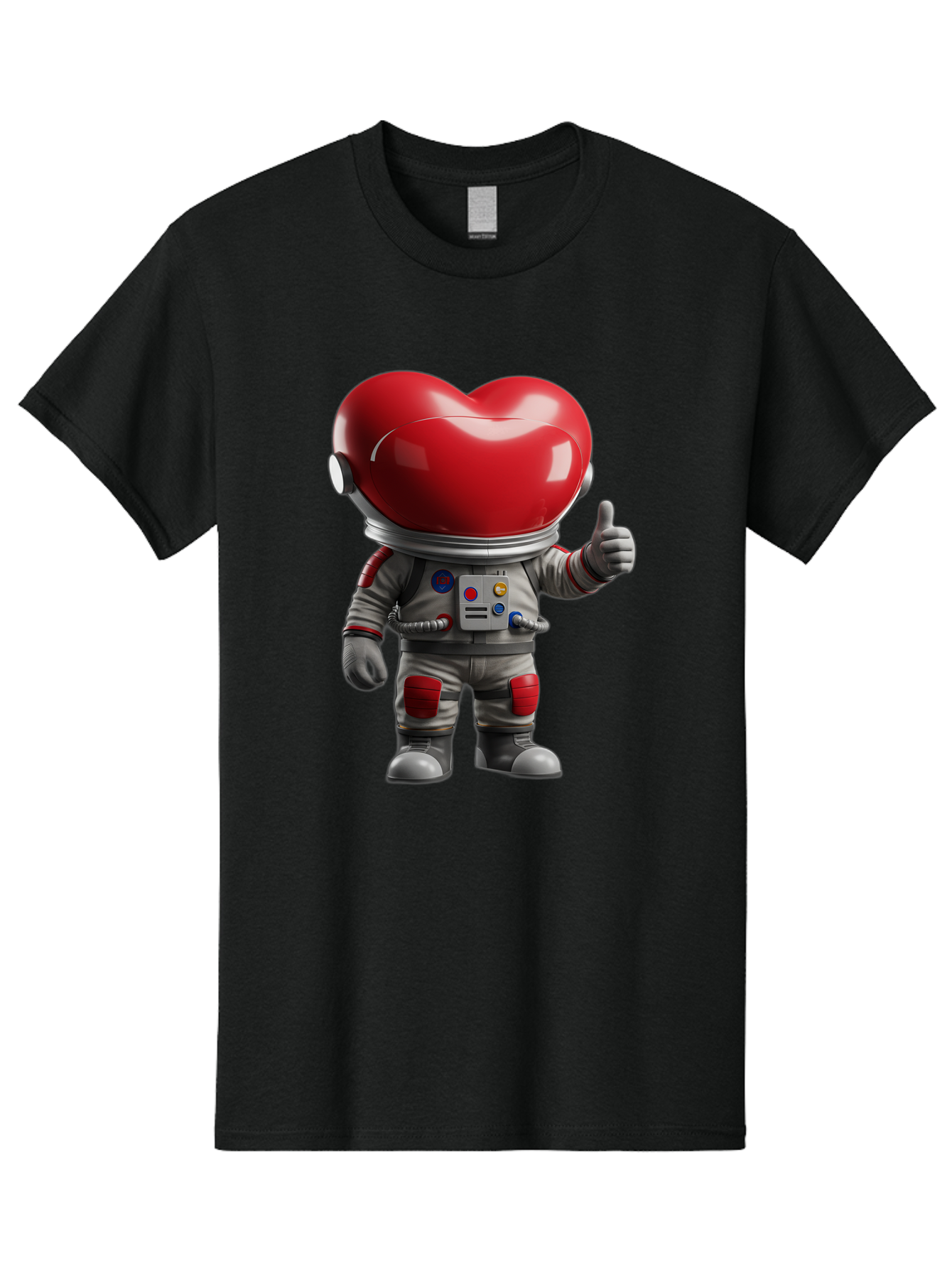 Astronaut-Heart Men'S Graphic Tee, 100% Cotton, Comfortable Casual Summer Wear, Machine Washable, Astronaut With Heart-Shaped Helmet, Thumbs Up Gesture, Space Suit, Futuristic Design, Red And Gray Colors, Love In Space, Positivity, Approval Bae122 3