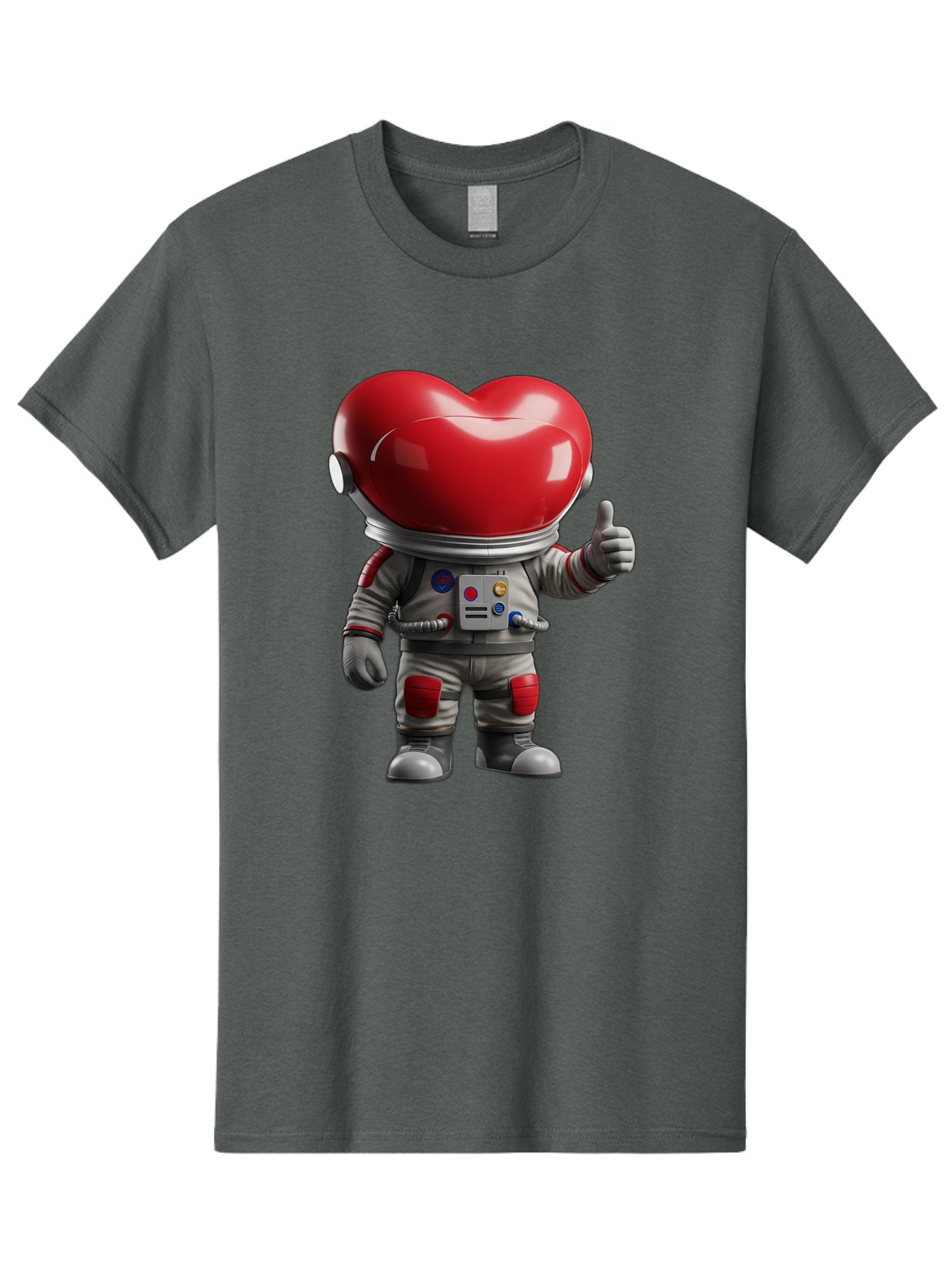 Astronaut-Heart Men'S Graphic Tee, 100% Cotton, Comfortable Casual Summer Wear, Machine Washable, Astronaut With Heart-Shaped Helmet, Thumbs Up Gesture, Space Suit, Futuristic Design, Red And Gray Colors, Love In Space, Positivity, Approval Bae122 7