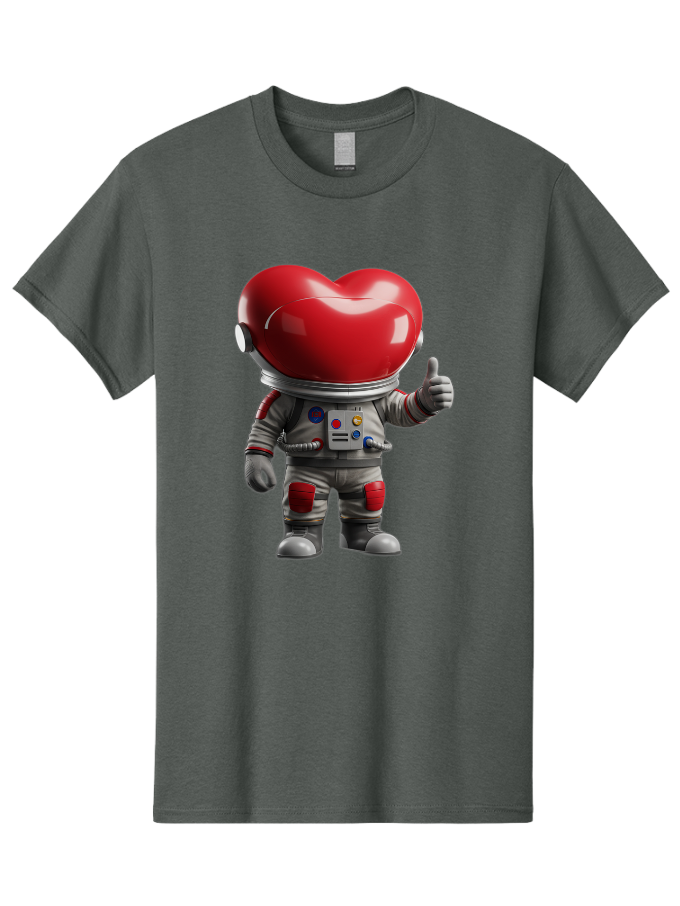 Astronaut-Heart Men'S Graphic Tee, 100% Cotton, Comfortable Casual Summer Wear, Machine Washable, Astronaut With Heart-Shaped Helmet, Thumbs Up Gesture, Space Suit, Futuristic Design, Red And Gray Colors, Love In Space, Positivity, Approval Bae122 13