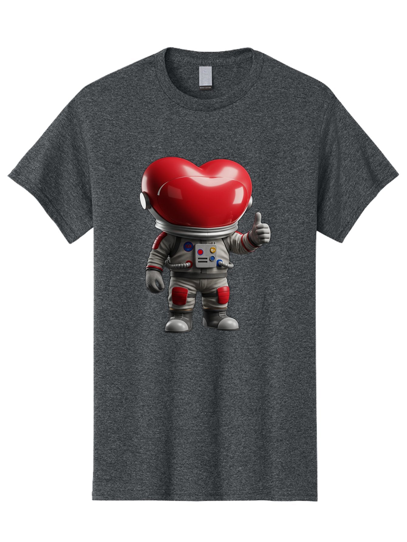 Astronaut-Heart Men'S Graphic Tee, 100% Cotton, Comfortable Casual Summer Wear, Machine Washable, Astronaut With Heart-Shaped Helmet, Thumbs Up Gesture, Space Suit, Futuristic Design, Red And Gray Colors, Love In Space, Positivity, Approval Bae122 3