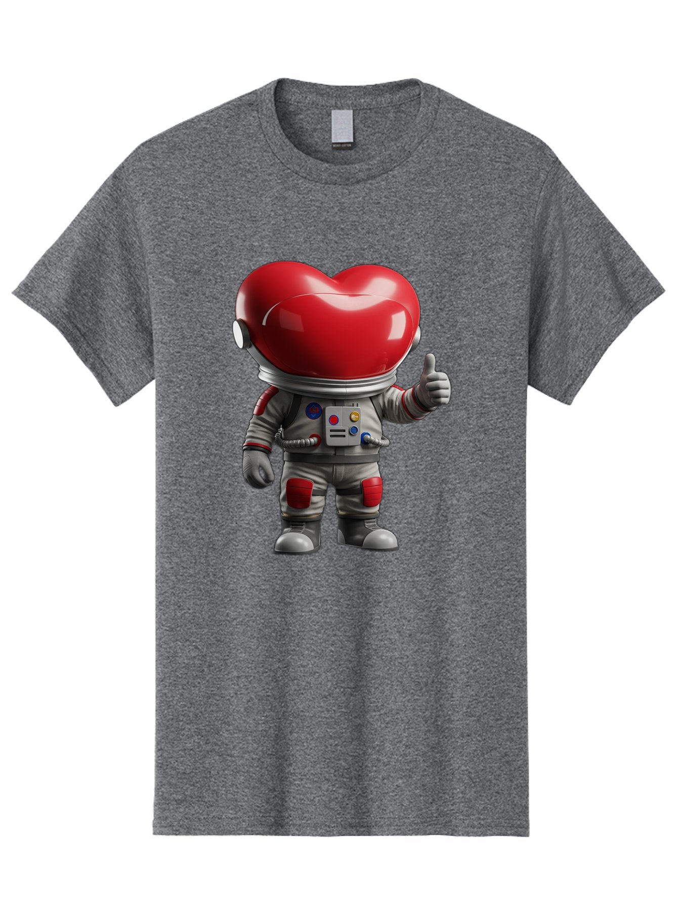 Astronaut-Heart Men'S Graphic Tee, 100% Cotton, Comfortable Casual Summer Wear, Machine Washable, Astronaut With Heart-Shaped Helmet, Thumbs Up Gesture, Space Suit, Futuristic Design, Red And Gray Colors, Love In Space, Positivity, Approval Bae122 11