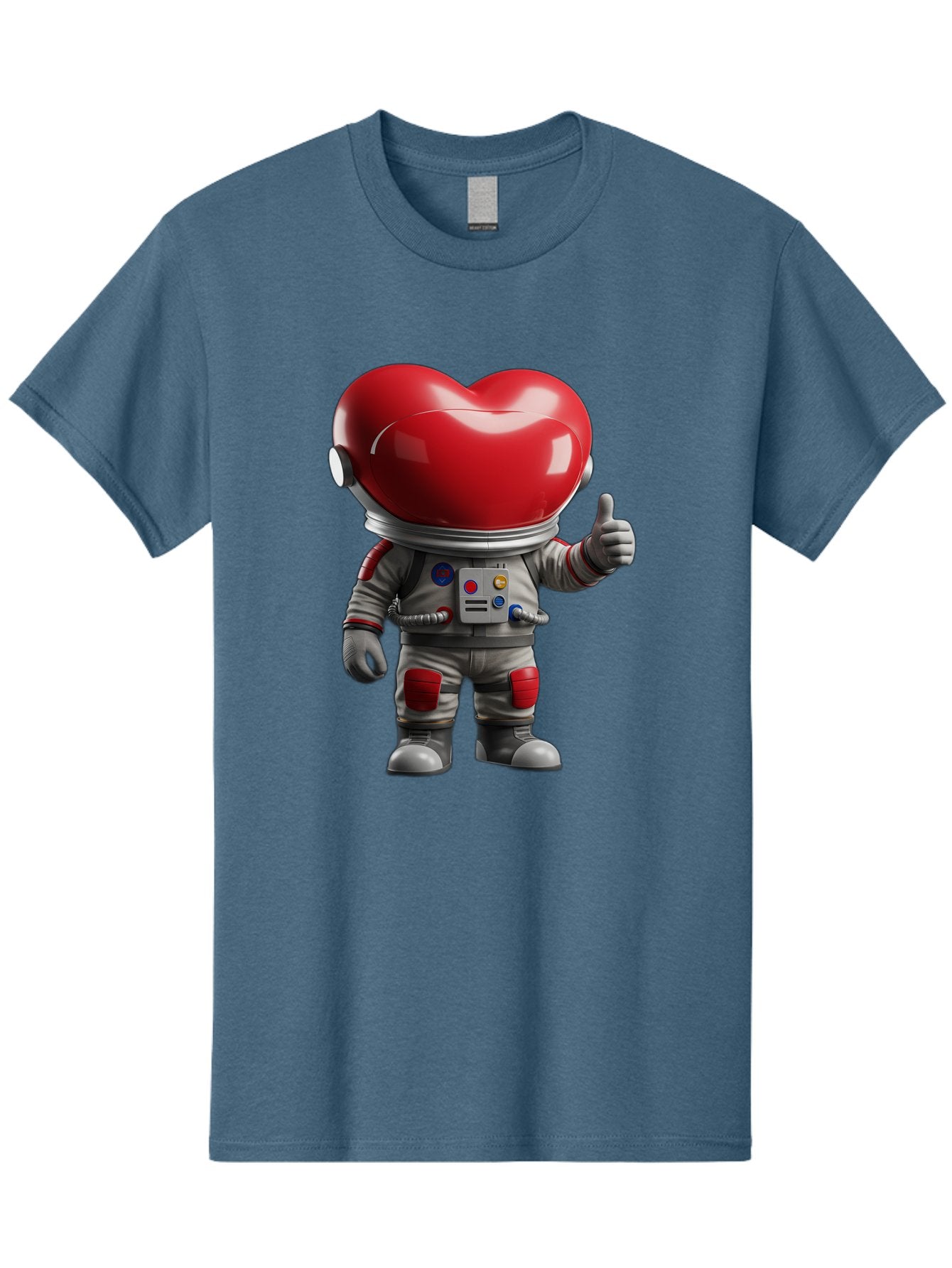 Astronaut-Heart Men'S Graphic Tee, 100% Cotton, Comfortable Casual Summer Wear, Machine Washable, Astronaut With Heart-Shaped Helmet, Thumbs Up Gesture, Space Suit, Futuristic Design, Red And Gray Colors, Love In Space, Positivity, Approval Bae122