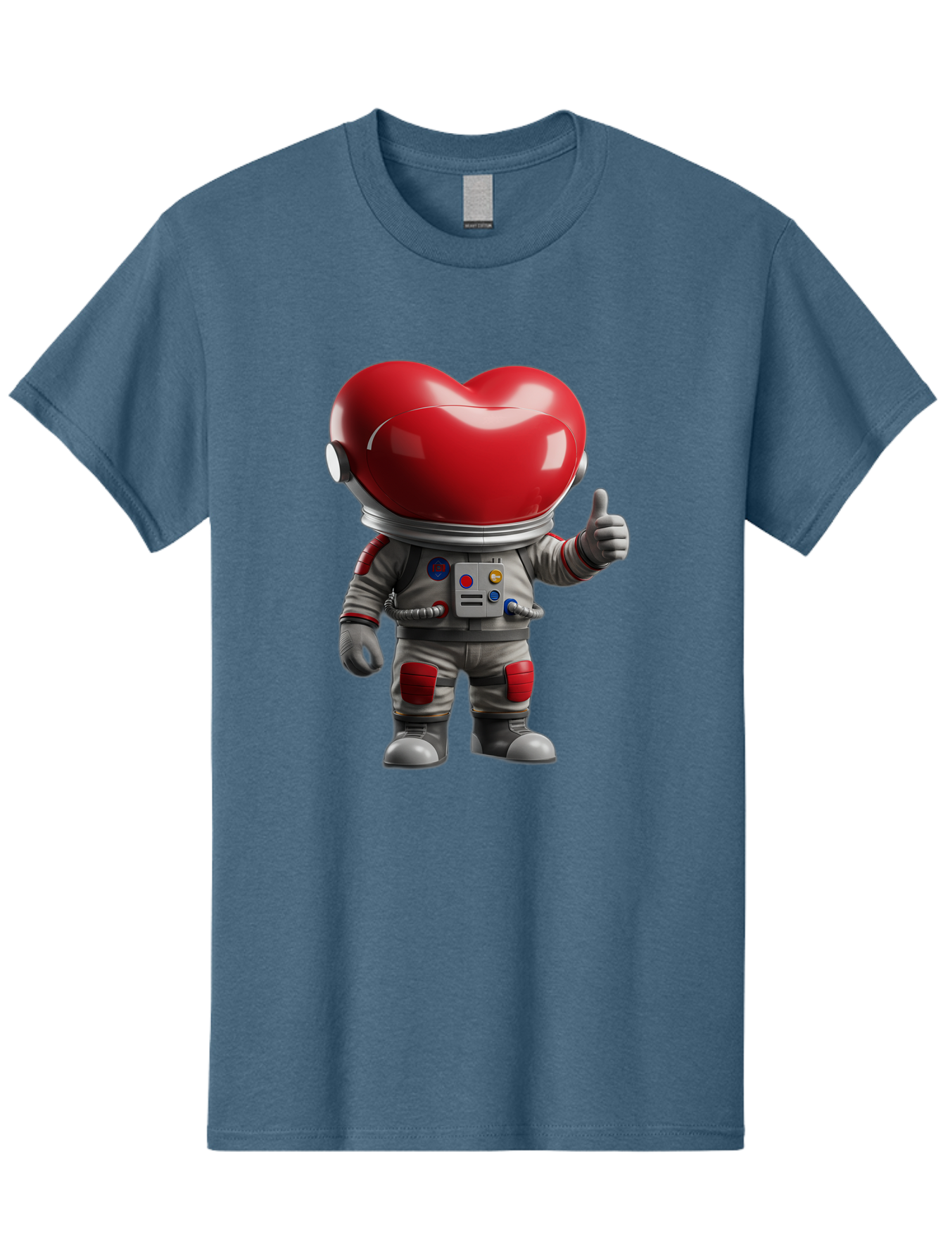 Astronaut-Heart Men'S Graphic Tee, 100% Cotton, Comfortable Casual Summer Wear, Machine Washable, Astronaut With Heart-Shaped Helmet, Thumbs Up Gesture, Space Suit, Futuristic Design, Red And Gray Colors, Love In Space, Positivity, Approval Bae122 10