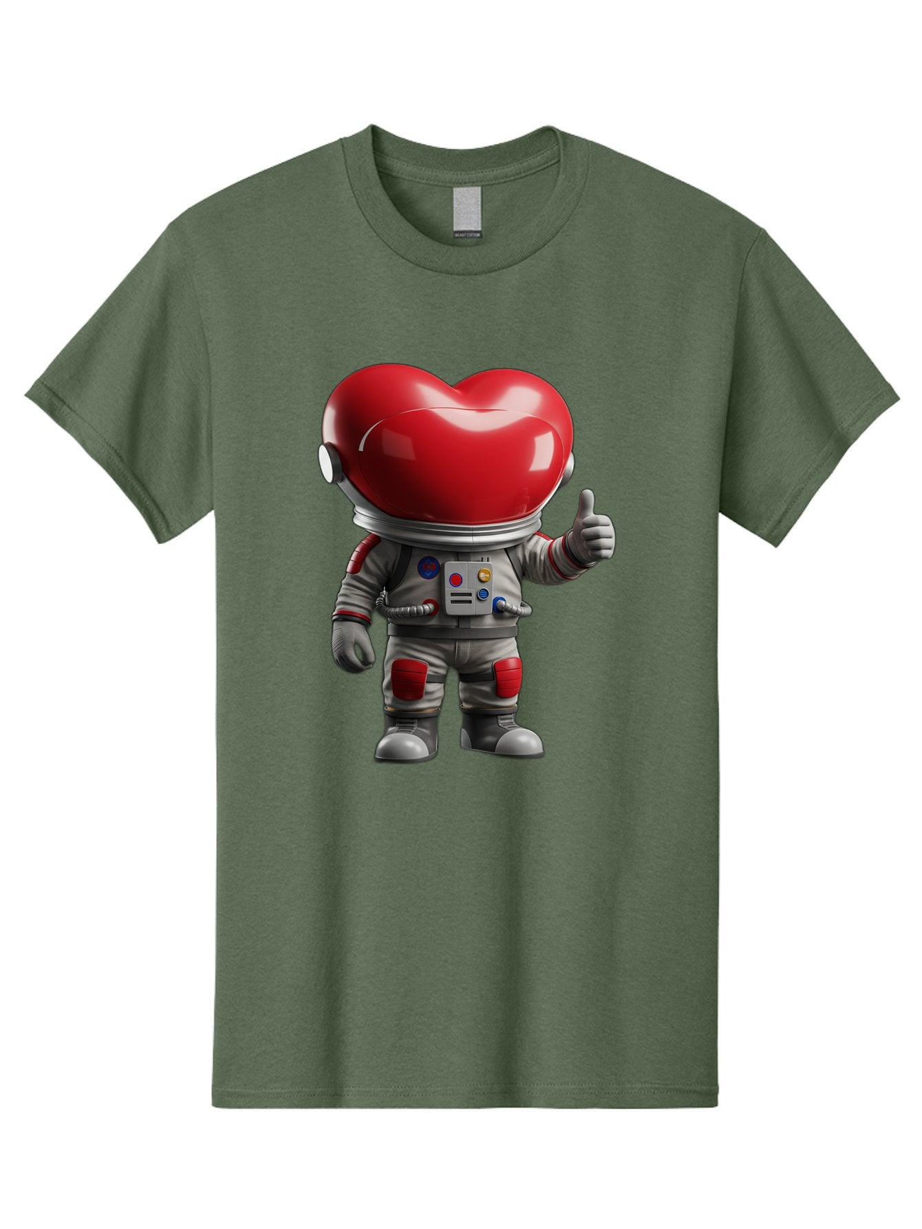 Astronaut-Heart Men'S Graphic Tee, 100% Cotton, Comfortable Casual Summer Wear, Machine Washable, Astronaut With Heart-Shaped Helmet, Thumbs Up Gesture, Space Suit, Futuristic Design, Red And Gray Colors, Love In Space, Positivity, Approval Bae122 15