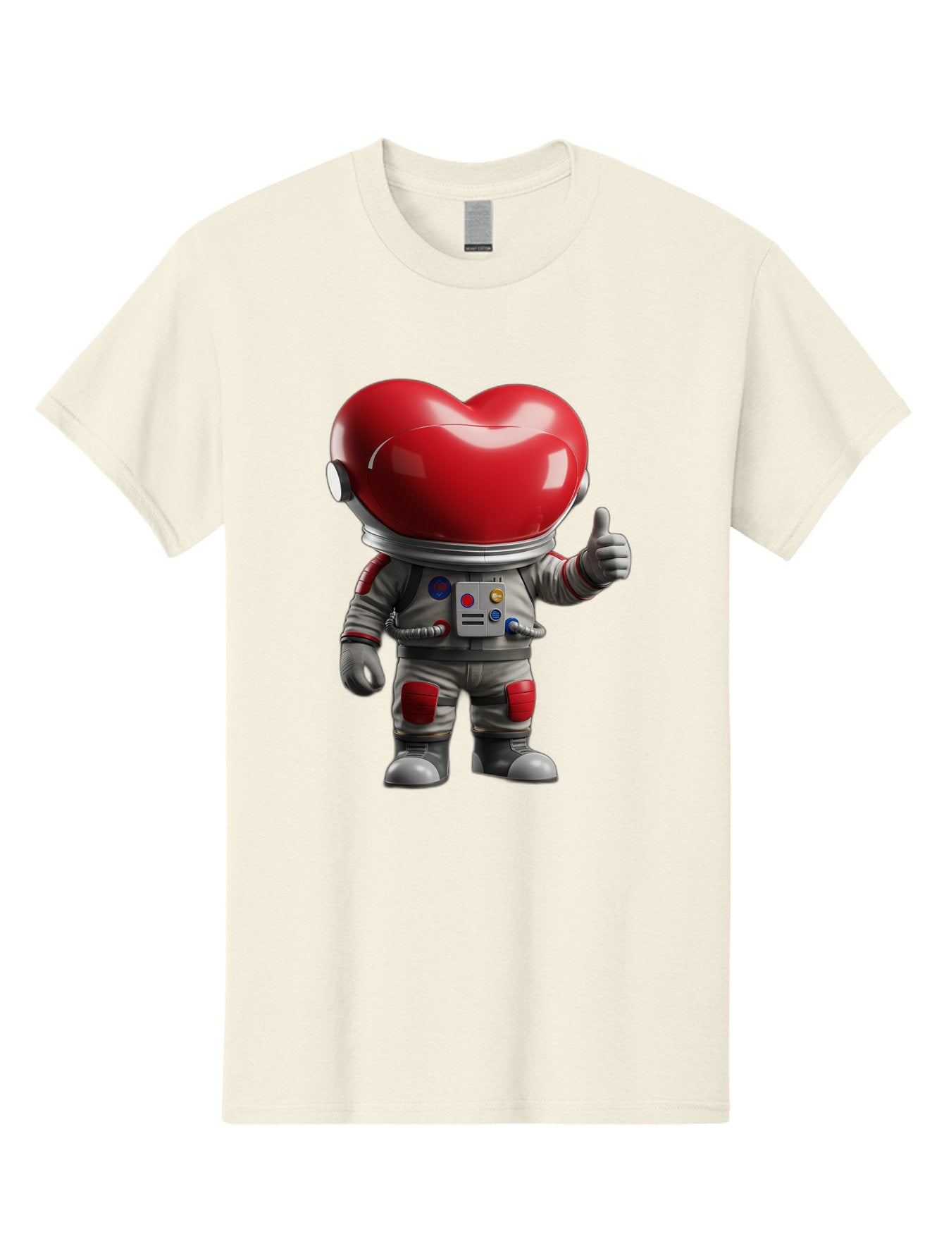 Astronaut-Heart Men'S Graphic Tee, 100% Cotton, Comfortable Casual Summer Wear, Machine Washable, Astronaut With Heart-Shaped Helmet, Thumbs Up Gesture, Space Suit, Futuristic Design, Red And Gray Colors, Love In Space, Positivity, Approval Bae122 14