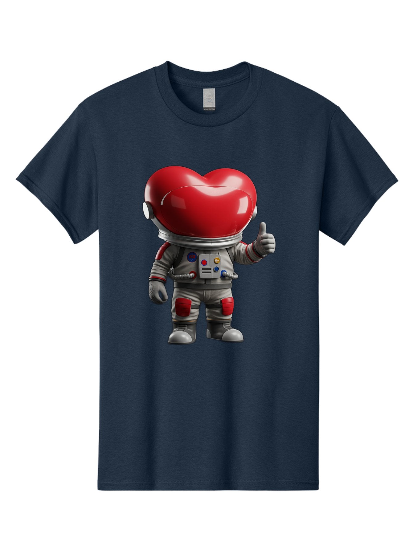 Astronaut-Heart Men'S Graphic Tee, 100% Cotton, Comfortable Casual Summer Wear, Machine Washable, Astronaut With Heart-Shaped Helmet, Thumbs Up Gesture, Space Suit, Futuristic Design, Red And Gray Colors, Love In Space, Positivity, Approval Bae122 9