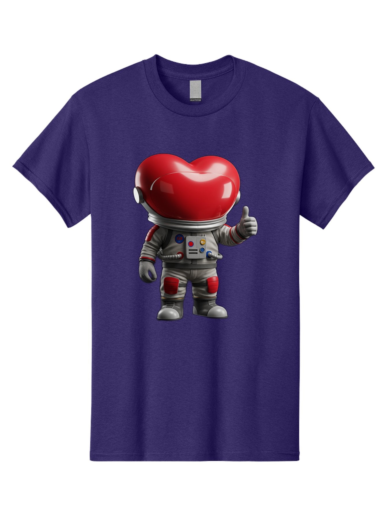 Astronaut-Heart Men'S Graphic Tee, 100% Cotton, Comfortable Casual Summer Wear, Machine Washable, Astronaut With Heart-Shaped Helmet, Thumbs Up Gesture, Space Suit, Futuristic Design, Red And Gray Colors, Love In Space, Positivity, Approval Bae122